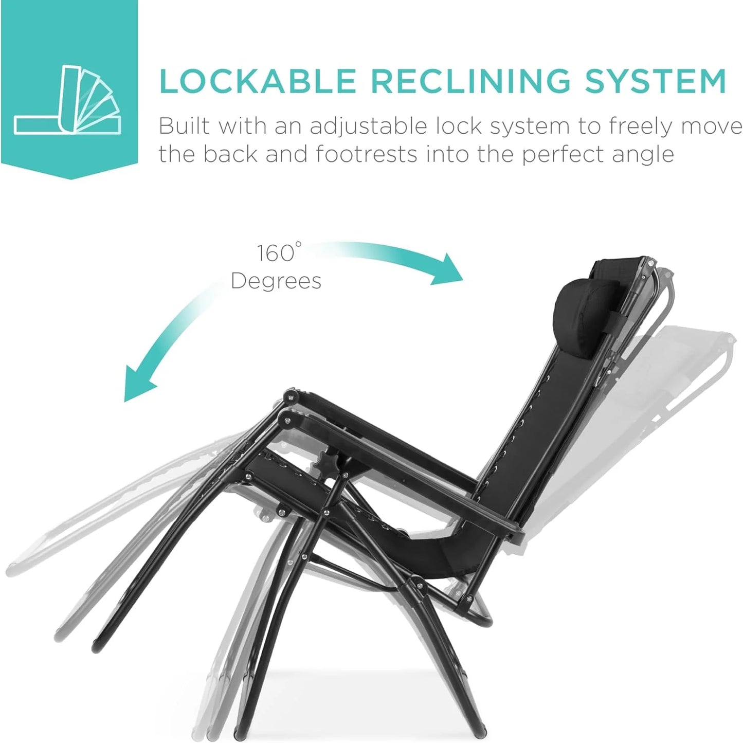 Best Choice Products Folding Zero Gravity Outdoor Recliner Patio Lounge Chair w/Adjustable Canopy Shade, Headrest, Side Accessory Tray, Textilene Mesh - Peacock Blue