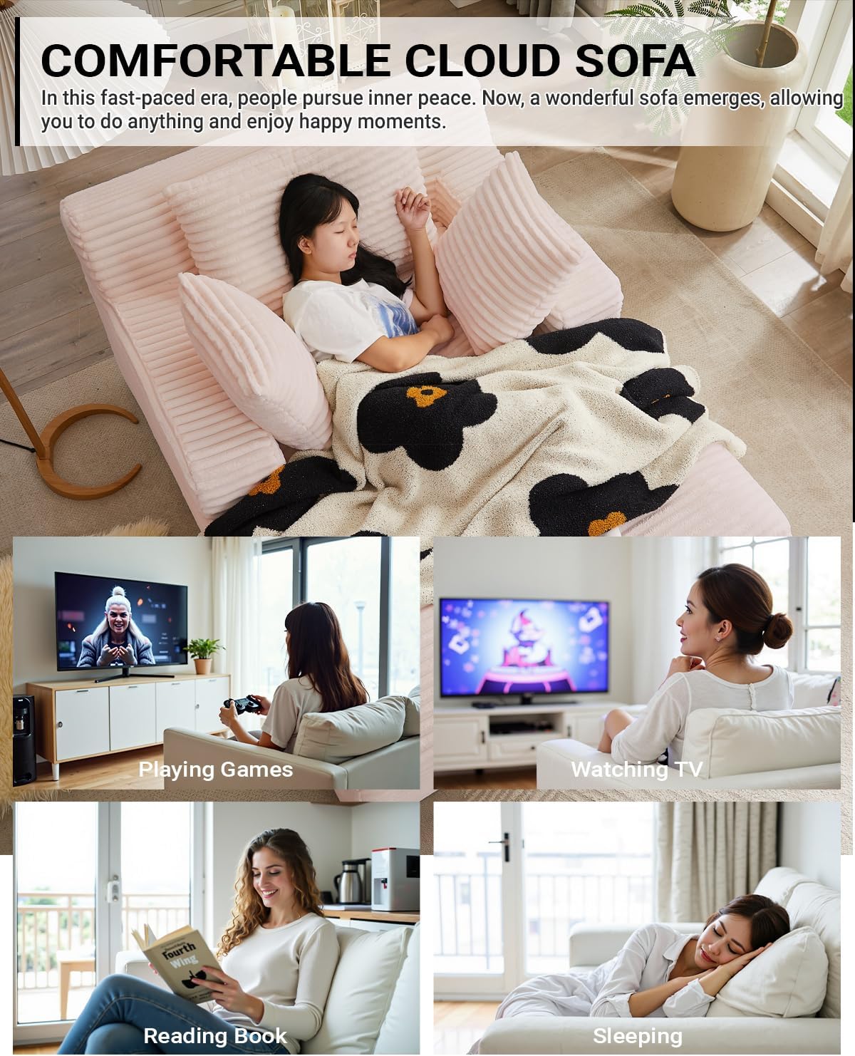 50-inch indoor recliner, oversized corduroy upholstered boneless sofa bed, deep sleeper sofa reading chair, cloud sofa, living room sofa