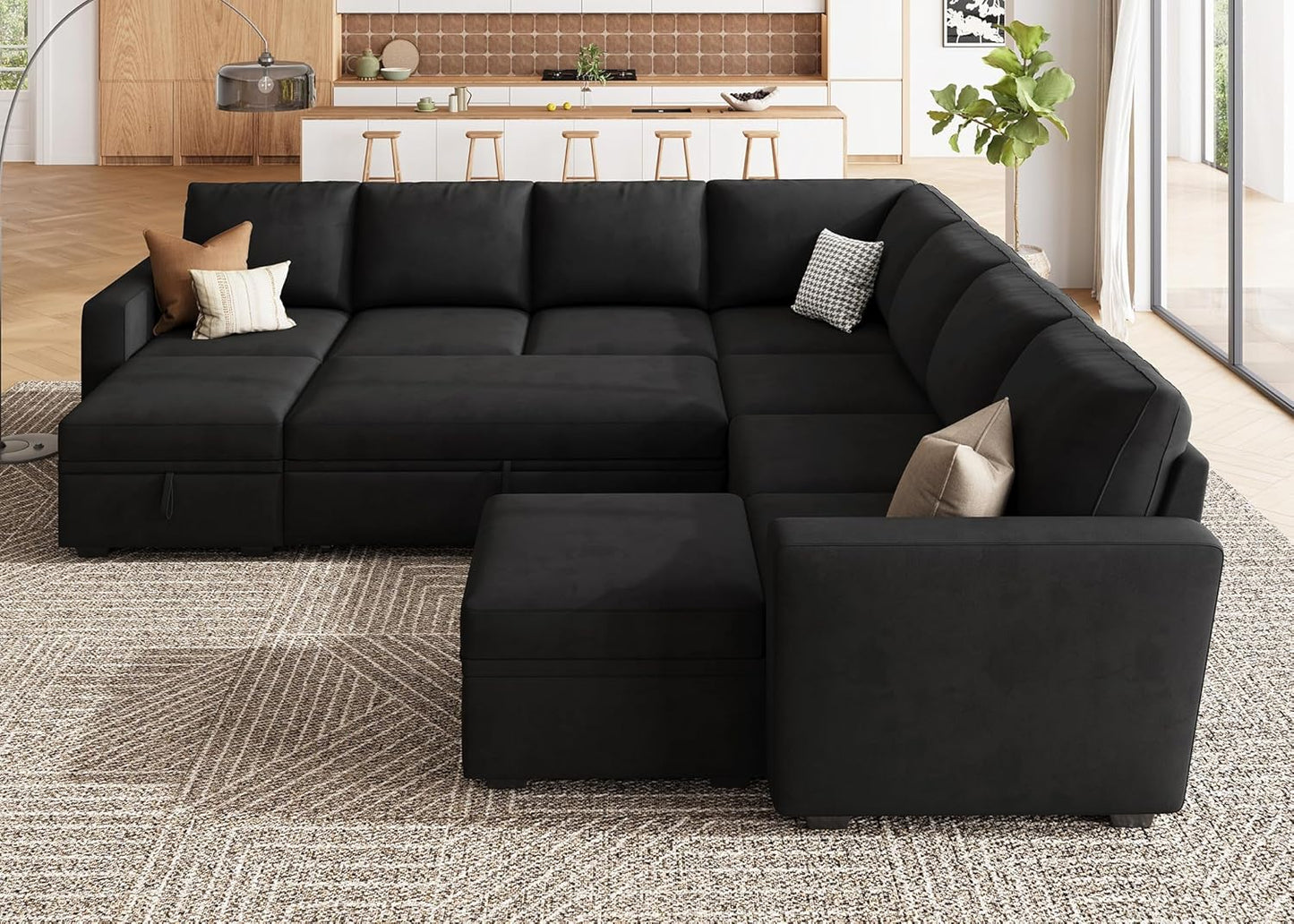HONBAY Modular Sectional Sleeper Sofa with Pull Out Bed, L Shaped Couch with Storage Seat, Convertible Sectional Couches for Living Room