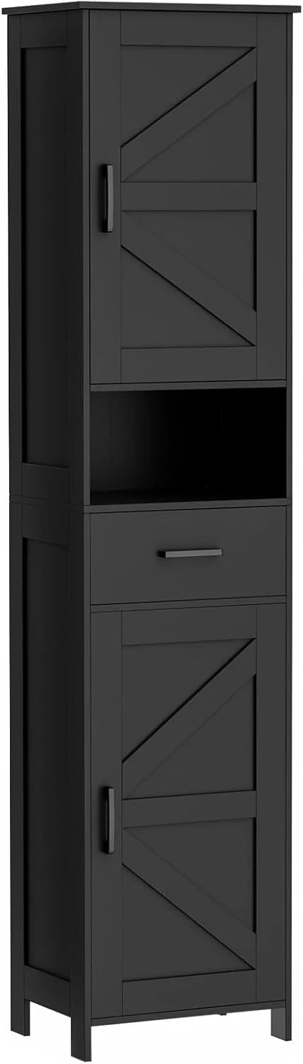 Homhedy 67" H Tall Bathroom Storage Cabinet with 2 Barn Doors and 1 Drawer, Narrow Storage Unit, Adjustable Shelves, Floor Cabinet for Bathroom, Living Room, Entryway, Kitchen, White, (15.7" W)