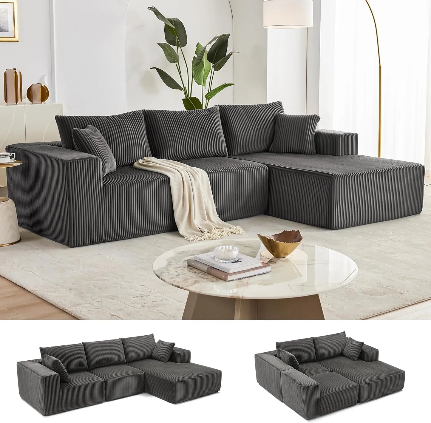 108 inch sectional sofa, cloud sectional sofa with deep seat, modern sectional L shaped sofa