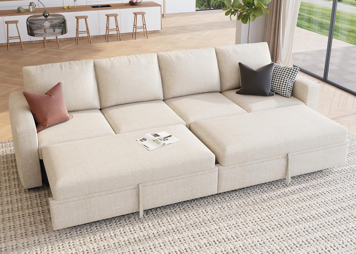 HONBAY Modular Sectional Sleeper Sofa with Pull Out Bed, L Shaped Couch with Storage Seat, Convertible Sectional Couches for Living Room