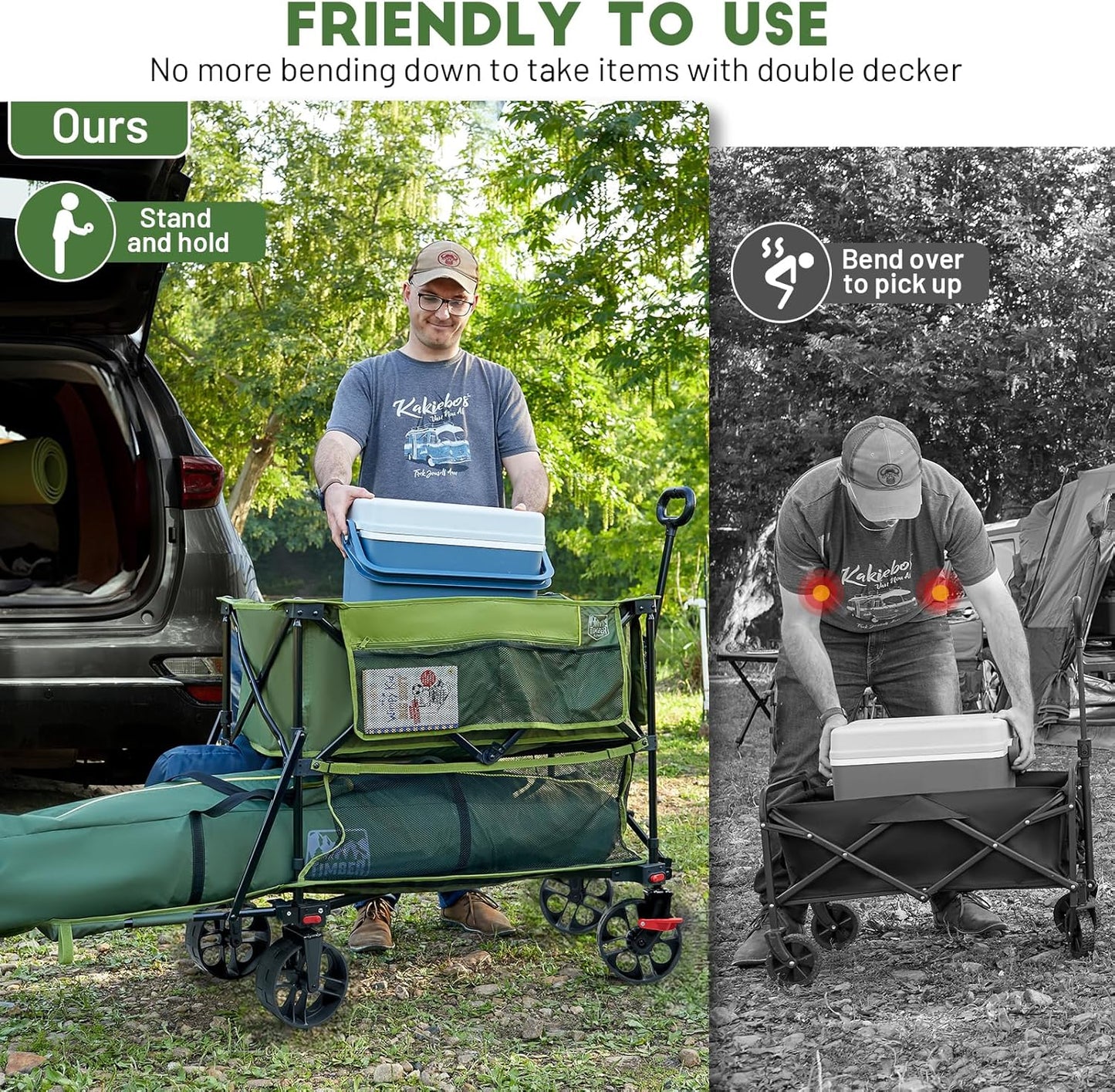 400L Large Capacity Folding Double Decker Cart with Brakes, 54 Inch Extra Long Extended Cart, 450 Pounds Heavy Duty Folding Cart