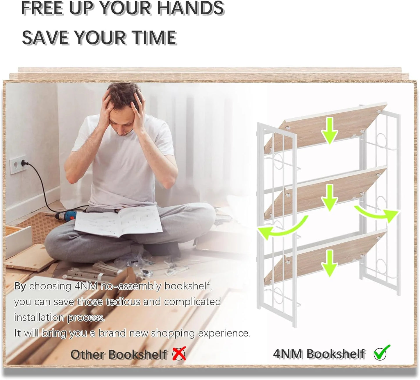 5 Tiers No Assembly Book Shelves 51.2" H Folding Bookshelf Bookcase