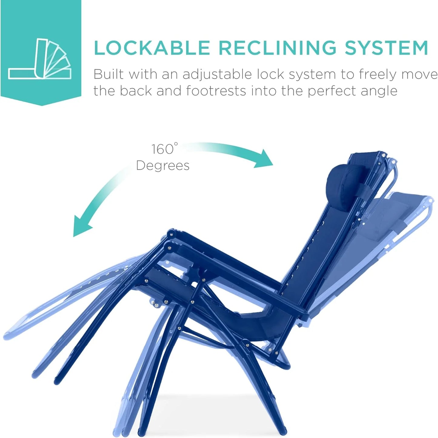 Best Choice Products Folding Zero Gravity Outdoor Recliner Patio Lounge Chair w/Adjustable Canopy Shade, Headrest, Side Accessory Tray, Textilene Mesh - Peacock Blue