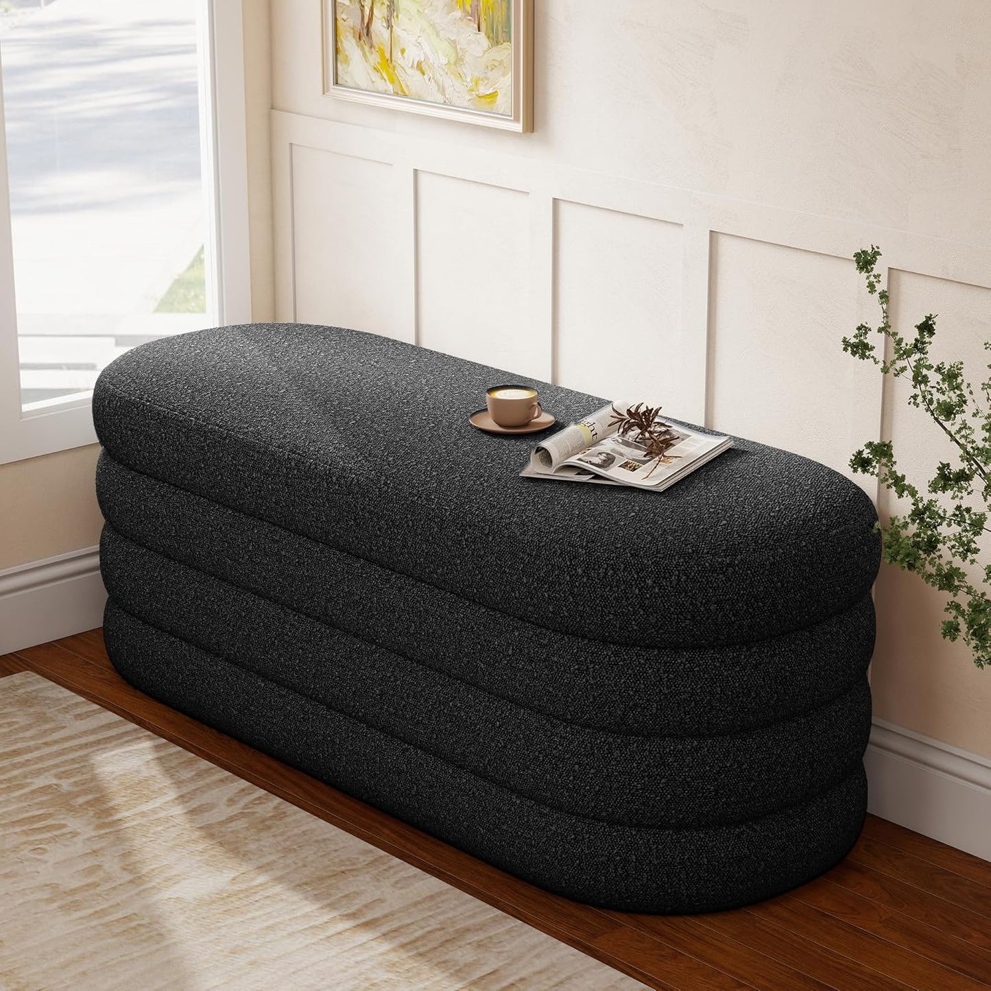 Storage Ottoman Bench 49.2 Inch Upholstered Fabric Storage Bench
