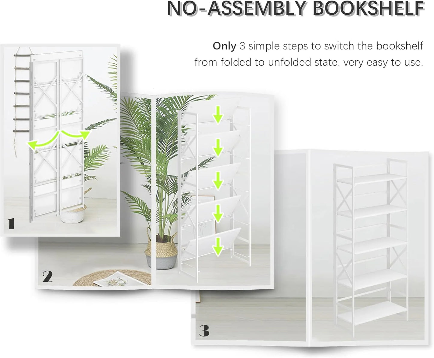 5 Tiers No Assembly Book Shelves 51.2" H Folding Bookshelf Bookcase