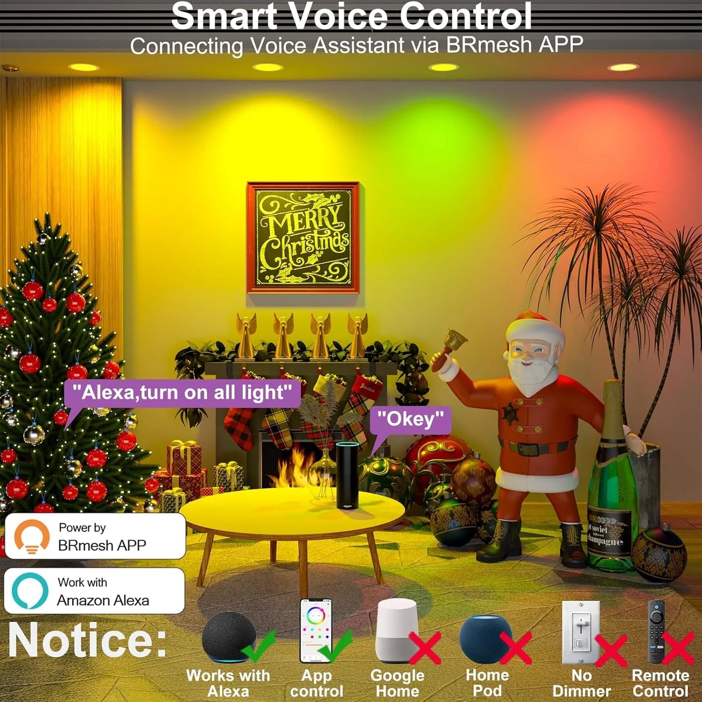 Smart Recessed Lighting 4" RGBCW Color Changing 12W LED Downlight with Junction Box