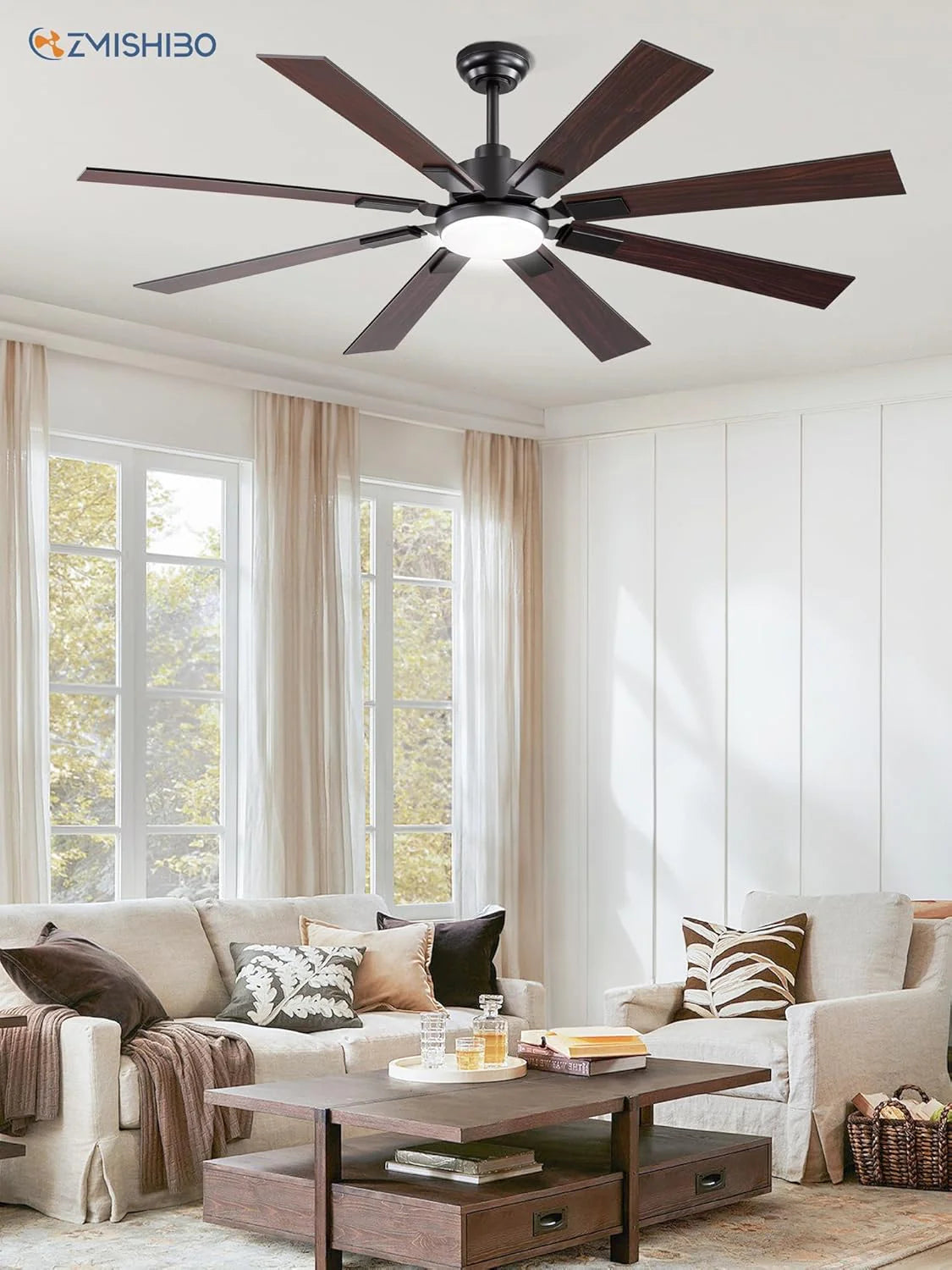 Zmishibo 72-inch large ceiling fan with lighting and remote indoor/outdoor