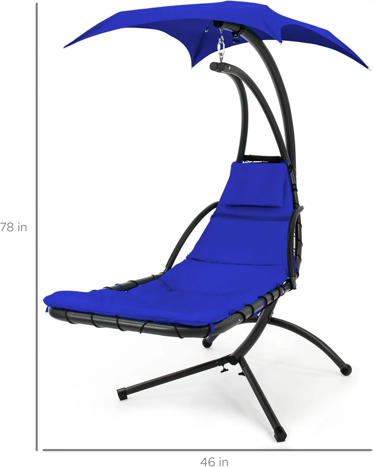 Best Choice Products Outdoor Hanging Curved Steel Chaise Lounge Chair Swing w/Built-in Pillow and Removable Canopy - Teal