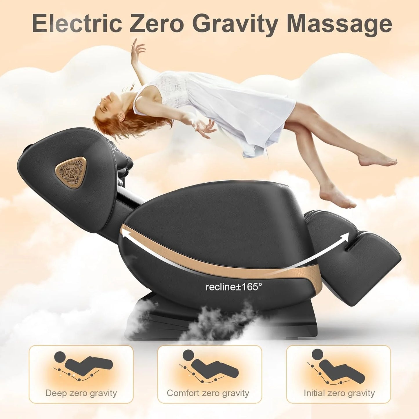 2025 Massage Chair Full Body, Zero Gravity Massage Chair with 10 Fix Rollers, Heating, Foot Massage, Auto Modes, Bluetooth Speaker, Touch Screen Controller (Black & Brown)