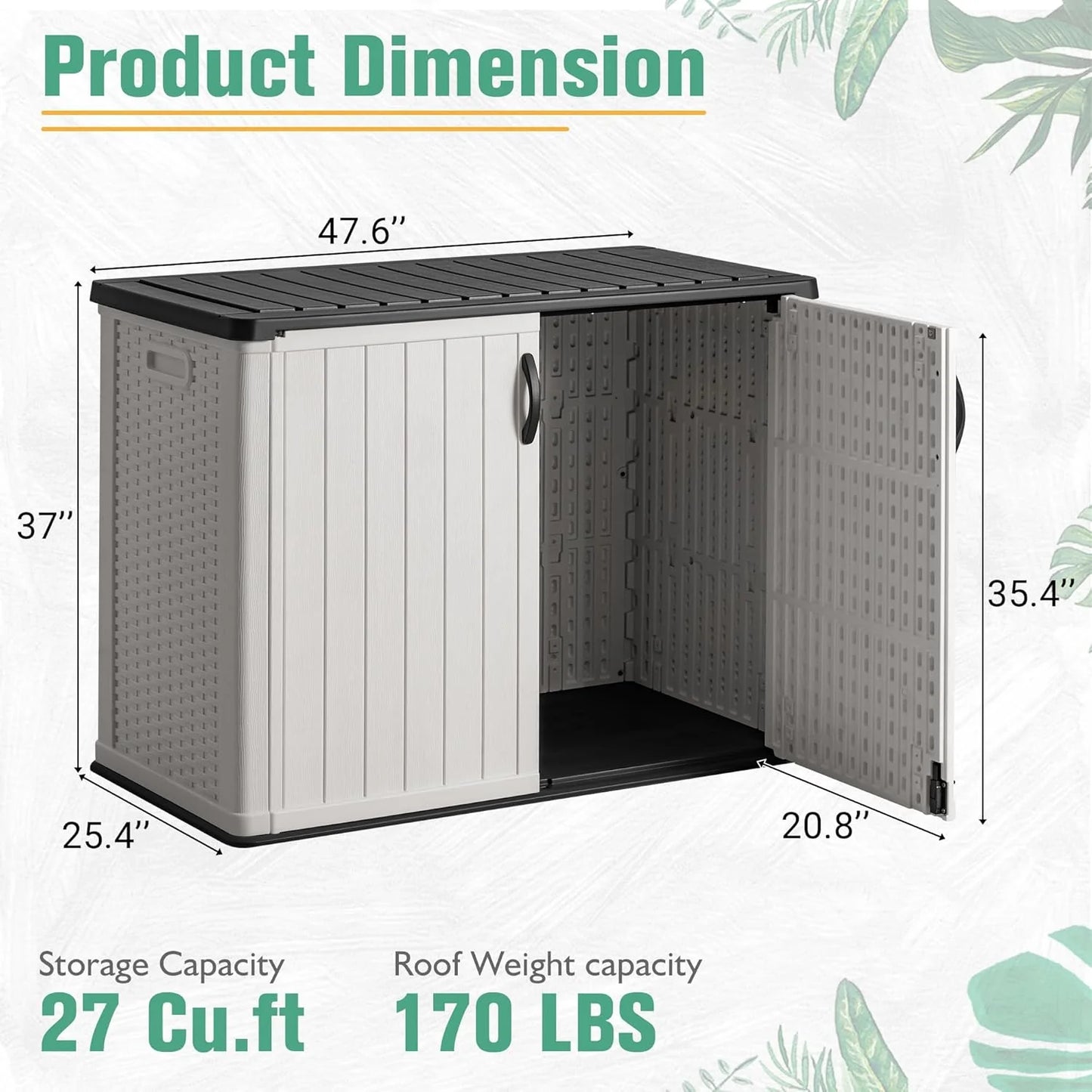 Greesum Outdoor Horizontal Storage Shed 27 Cu.ft Resin Large Storage Box for Garden, Patio, Backyard