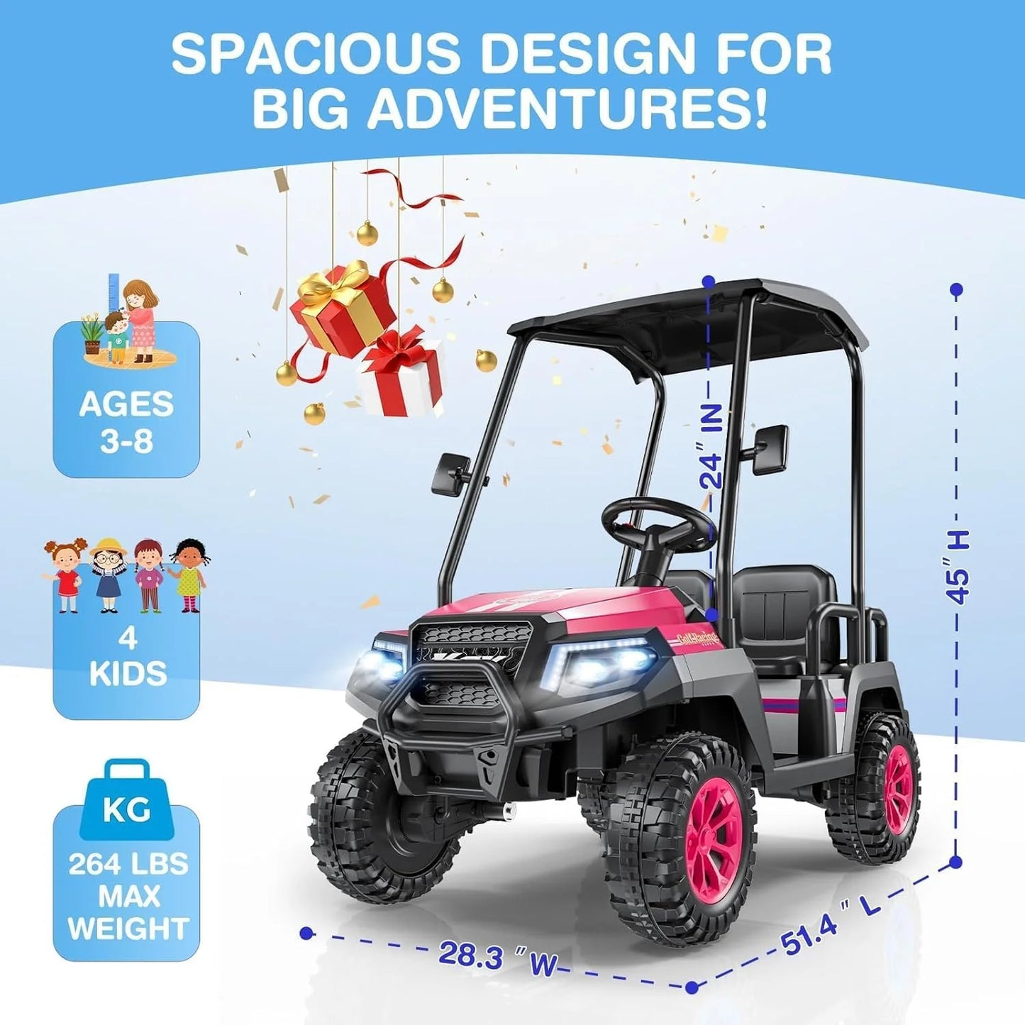 R9 24V Children's Golf Cart with Remote Control, Removable Awning