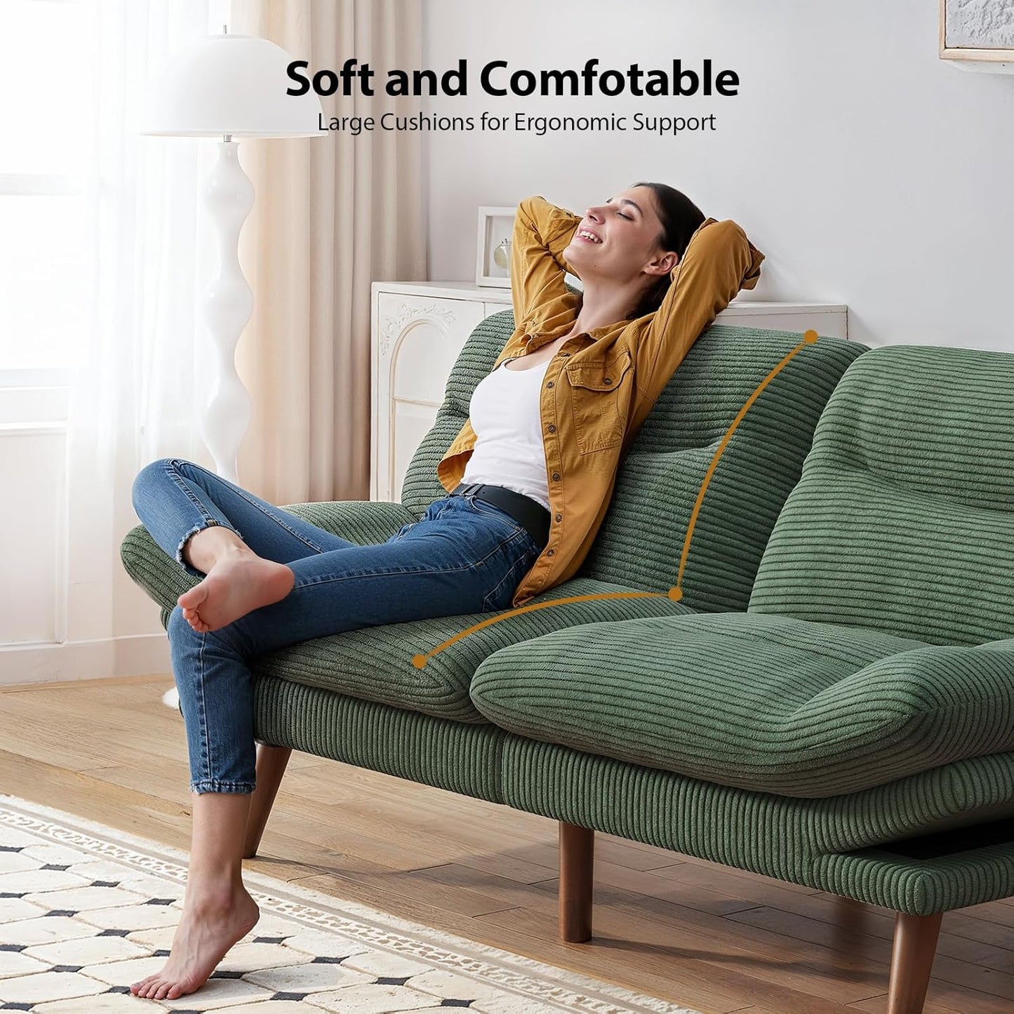 Convertible Futon Sofa Bed, 66 Inch Corduroy Futon Sofa Recliner Sofa Bed for Small Spaces, Playrooms or Offices