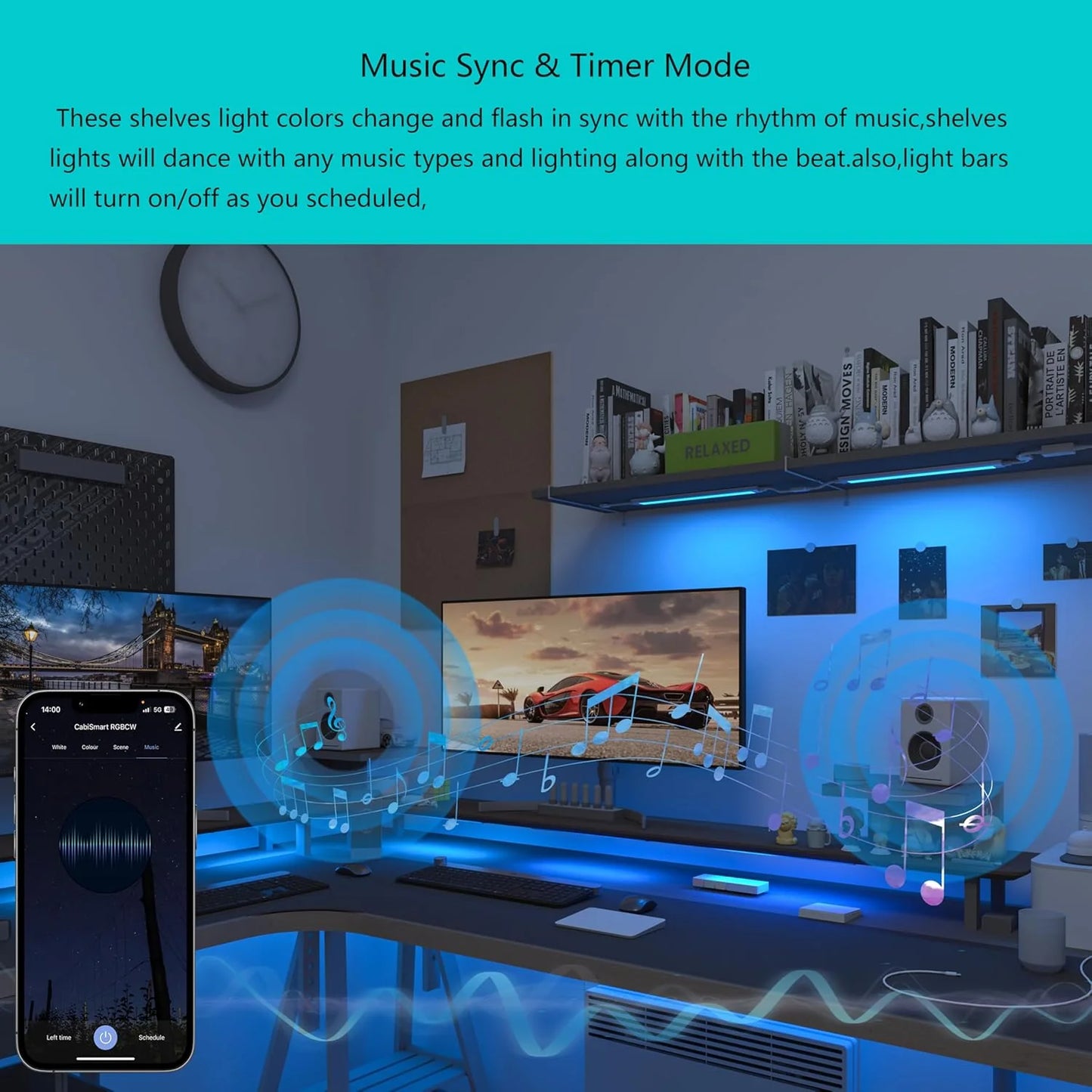 Smart under-cabinet lighting strip, white and color-changing dimmable