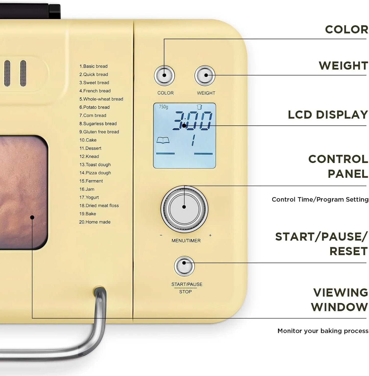 Neretva Bread Maker, 20-in-1 2LB Bread Maker Dual Heater Bread Maker Automatic with Non-Stick Ceramic Pan