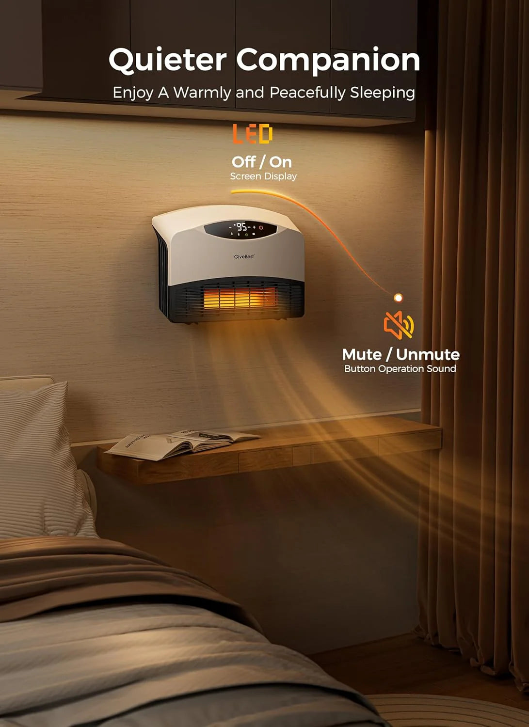 Wall mounted electric heater with WiFi and remote control, floor standing heater 1500W fast coverage for large rooms