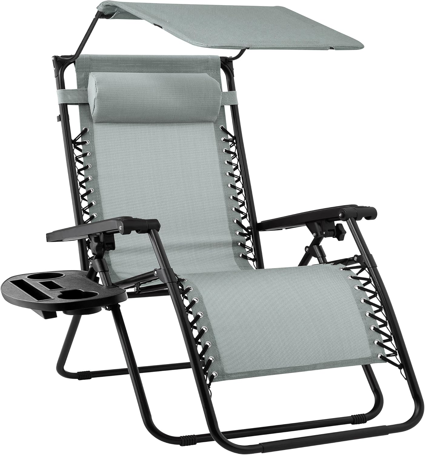 Best Choice Products Folding Zero Gravity Outdoor Recliner Patio Lounge Chair w/Adjustable Canopy Shade, Headrest, Side Accessory Tray, Textilene Mesh - Peacock Blue