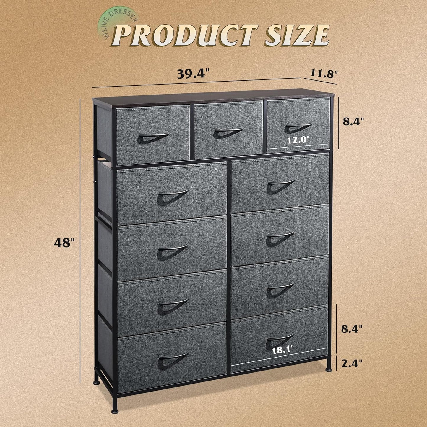 Storage Organizer Unit with 11 Fabric Bins, Storage Drawers Organizer with Steel Frame, Tall Storage Tower Organizaton