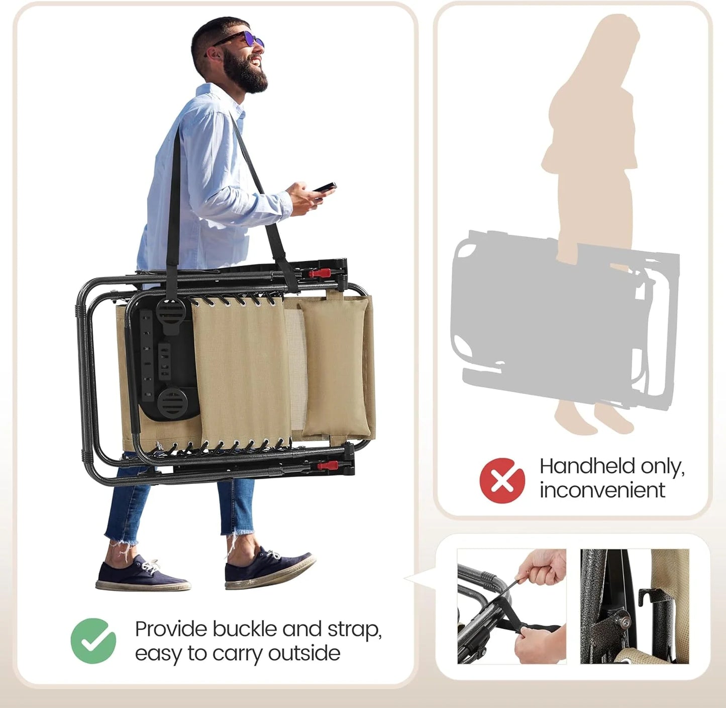 3PCS Zero Gravity Recliner Portable Outdoor Reclining Chair Set w/Side Table Folding Chaise Lounge Chairs