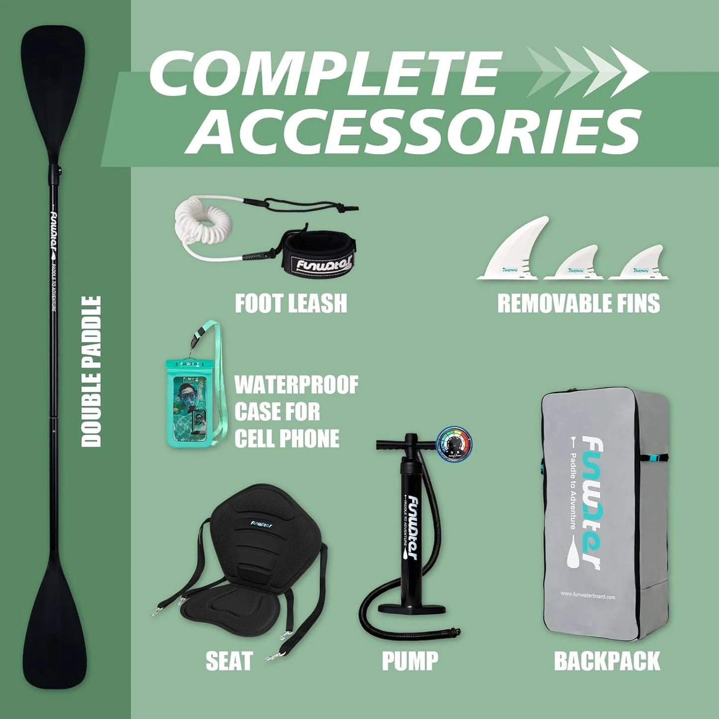 FunWater Inflatable Stand Up Paddle Board with Premium SUP Paddle Accessories, Non-Slip EVA Deck, 11'/10'6' Paddle