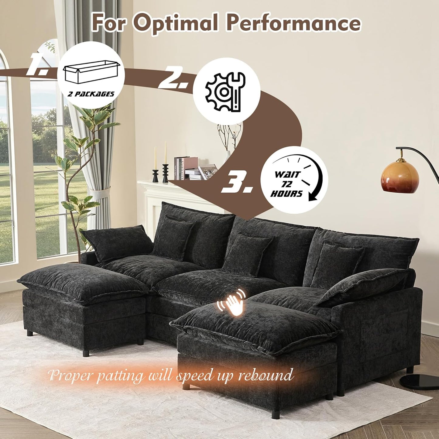 108" U-shaped sofa, modular sofa Comfortable cloud sofa