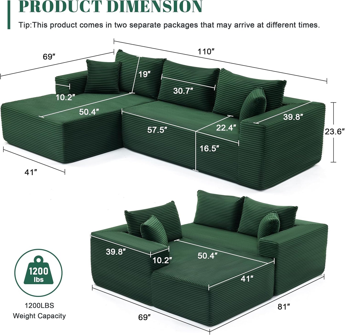 110-inch cloud sofa, boneless sofa in the living room, modular sofa with deep seats