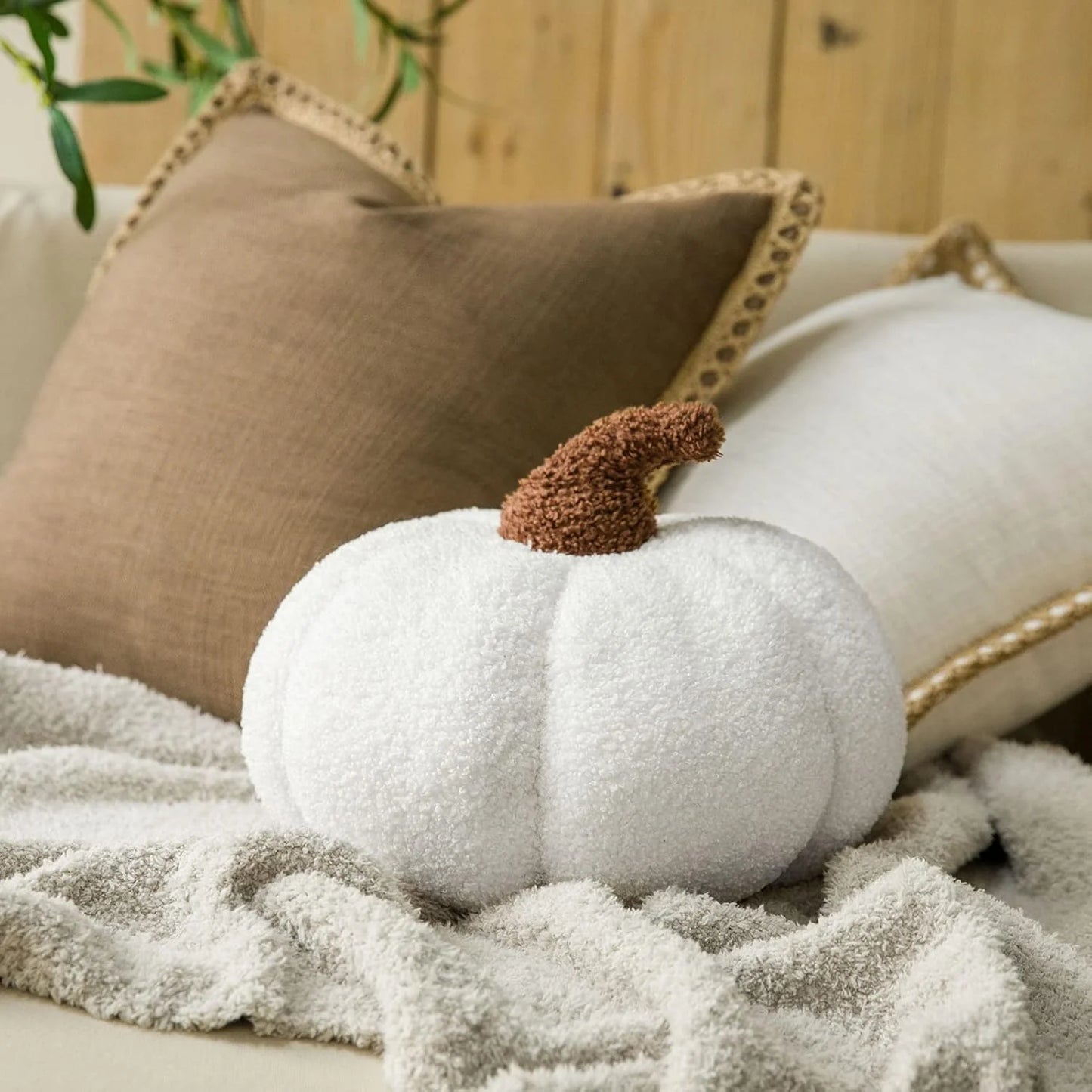 Teddy Fleece Pumpkin Throw Pillows