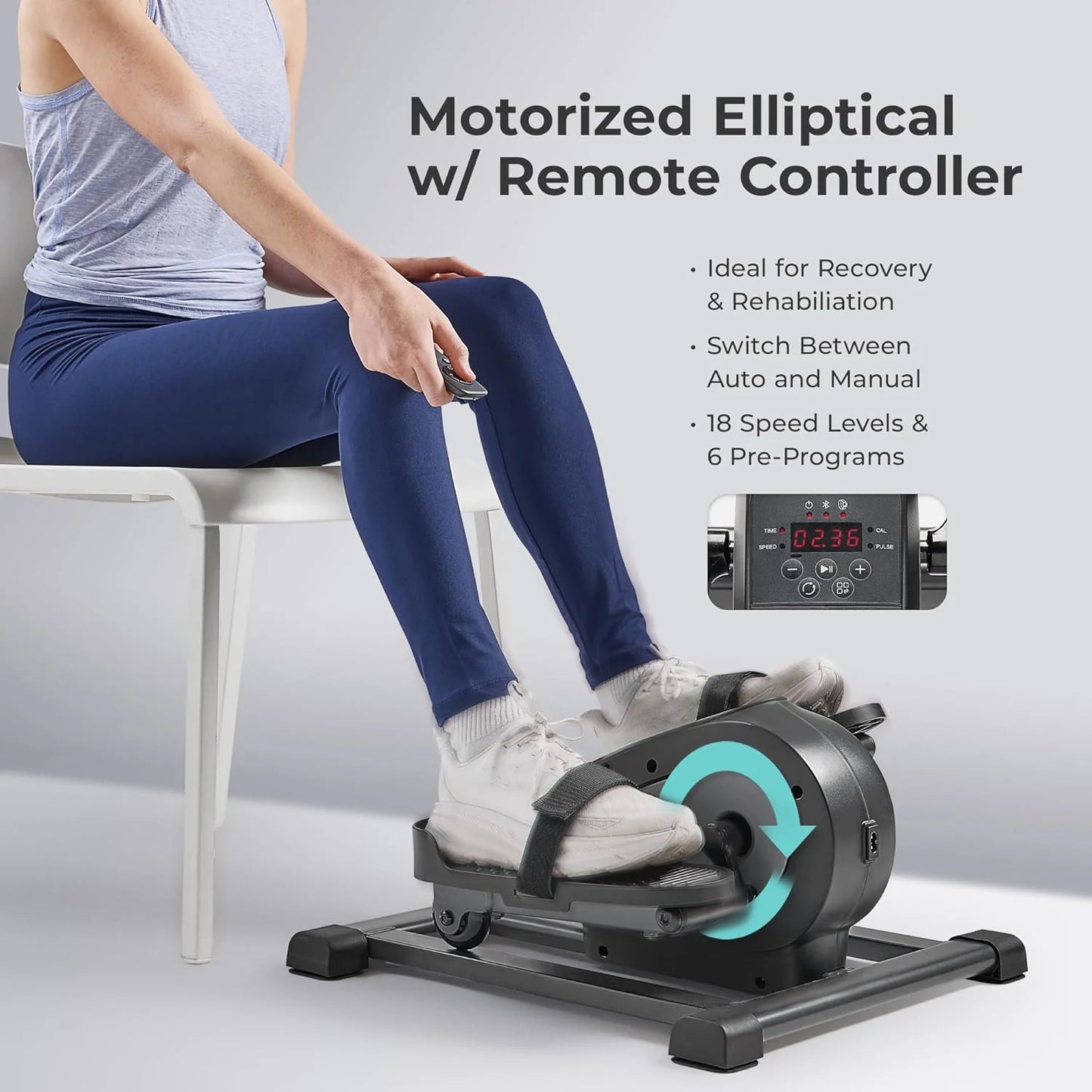 Sunny Health & Fitness Smart Mini Elliptical Trainer, Indoor Under-Desk Pedal Exerciser for Seniors’ Mobility & Cardio Workout, Free SunnyFit App Bluetooth Link, Optional Motorized w/Remote Control