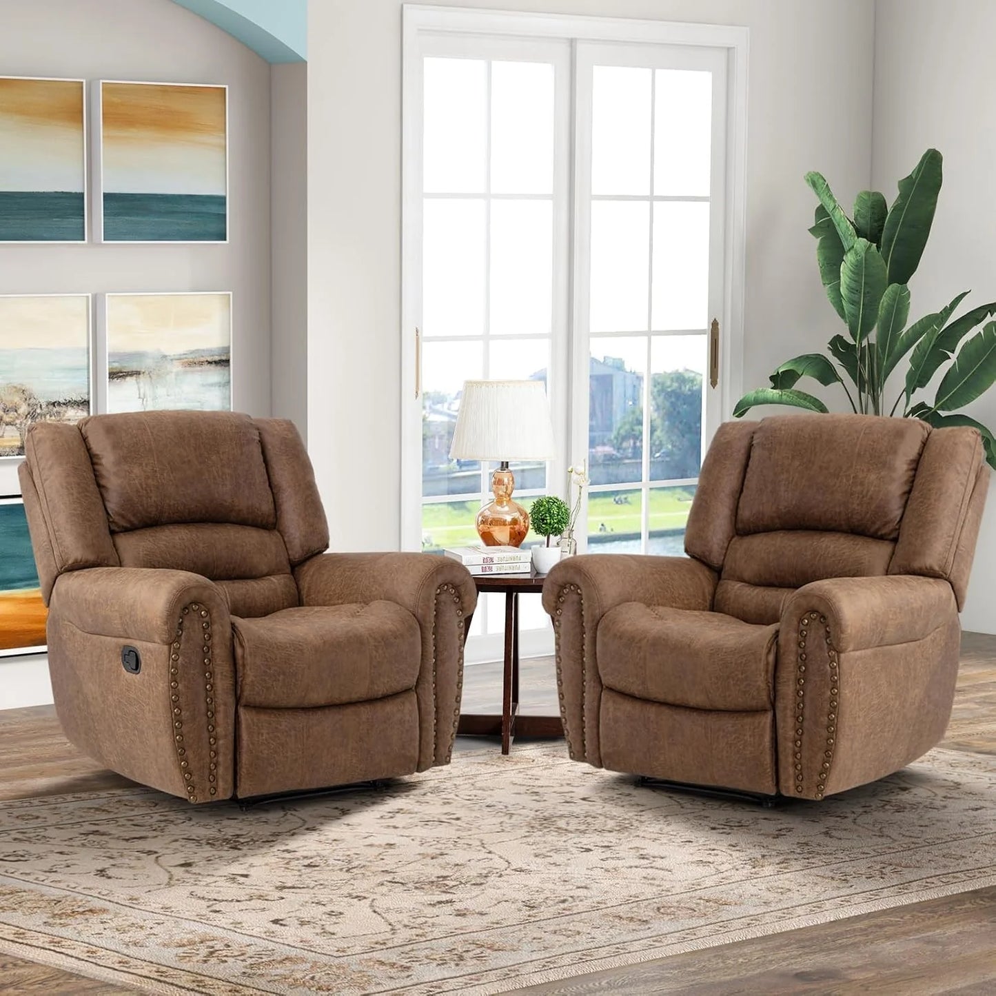 Leather recliner, classic traditional manual recliner, single sofa for living room