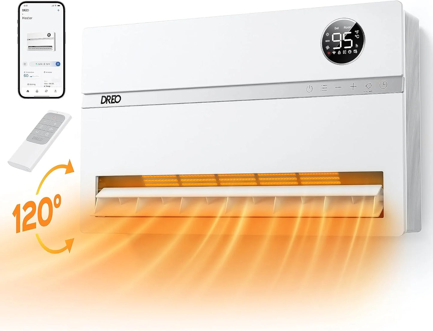 Smart wall mounted heater, bedroom electric heater, 1500W adjustable thermostat 24-hour timer easy to install indoor heater