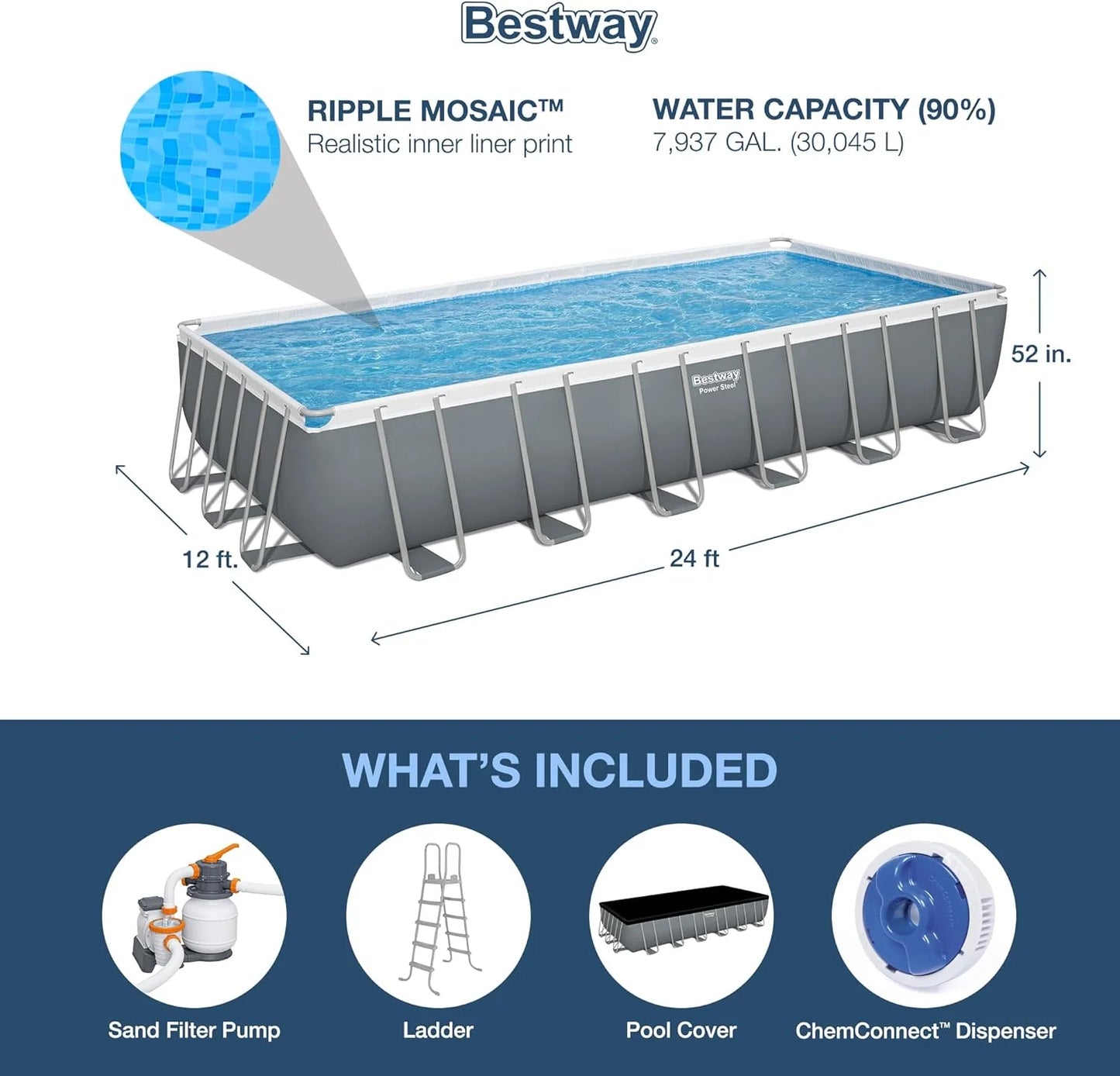 Power Steel 14' x 8'2" x 39.5" Oval Above Ground Pool Set | Includes 530gal Filter Pump, Ladder, ChemConnect Dispener