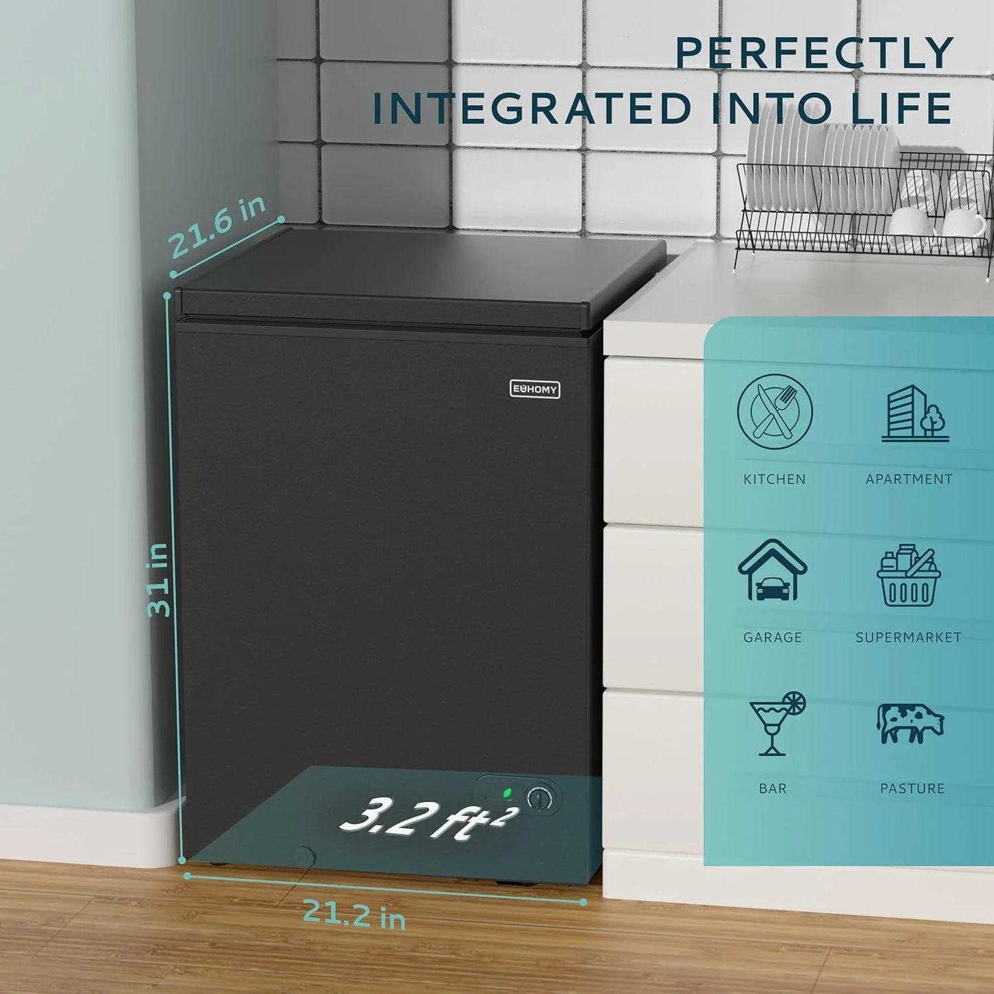 EUHOMY 3.5 Cu.Ft Chest Freezer with Removable Basket, Small Deep Freezer Adjustable 7 Thermostat, Quiet Mini Freezer Free-Standing Top Door, Energy Saving for Apartment/Garage/Basement/Dorm/Home,Black