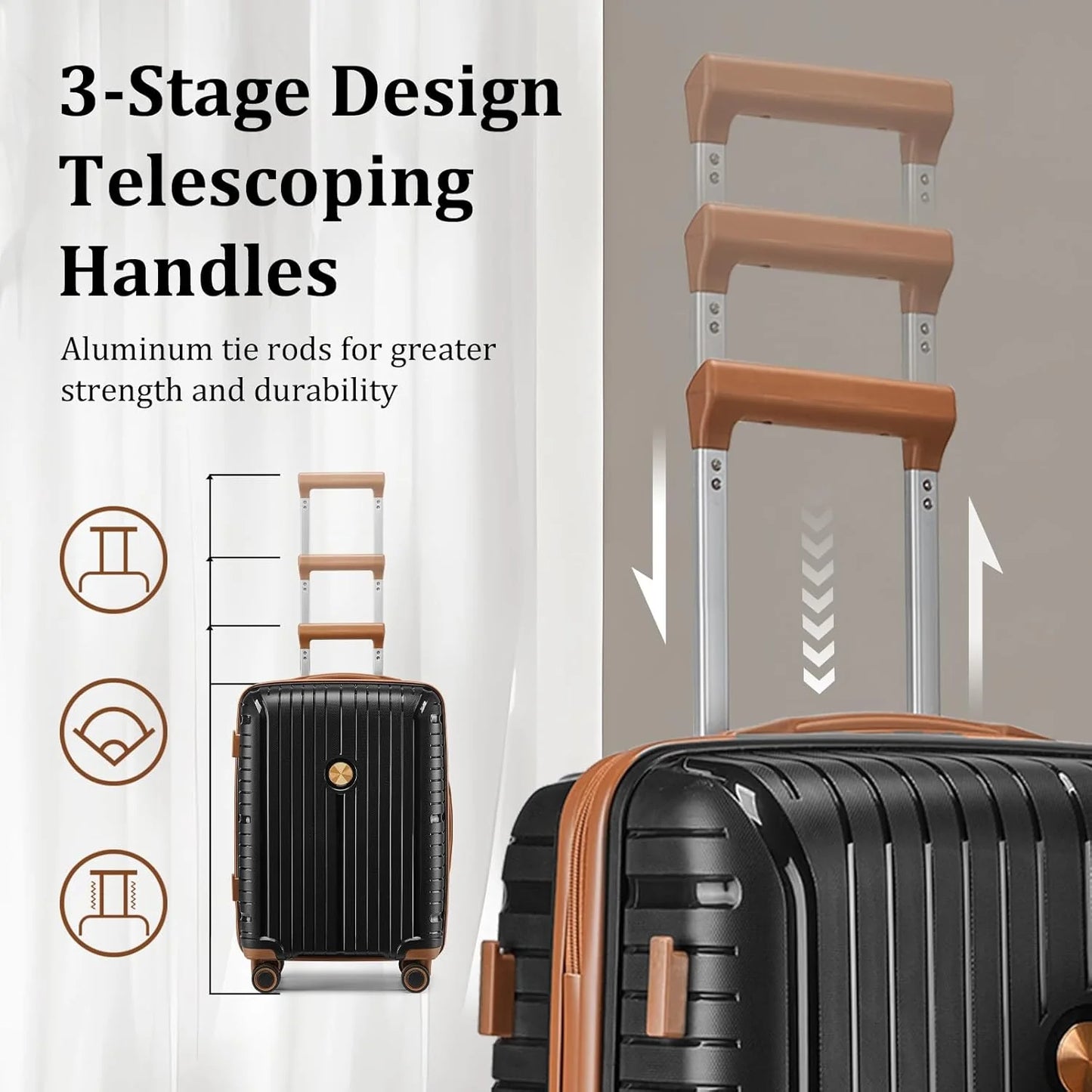 5-piece PP hardshell lightweight travel carry-on luggage set with dual spinner wheels and TSA lock