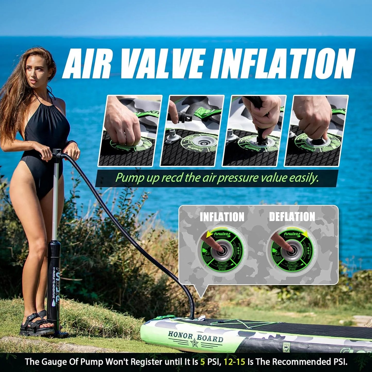 FunWater Inflatable Stand Up Paddle Board with Premium SUP Paddle Accessories, Non-Slip EVA Deck, 11'/10'6' Paddle