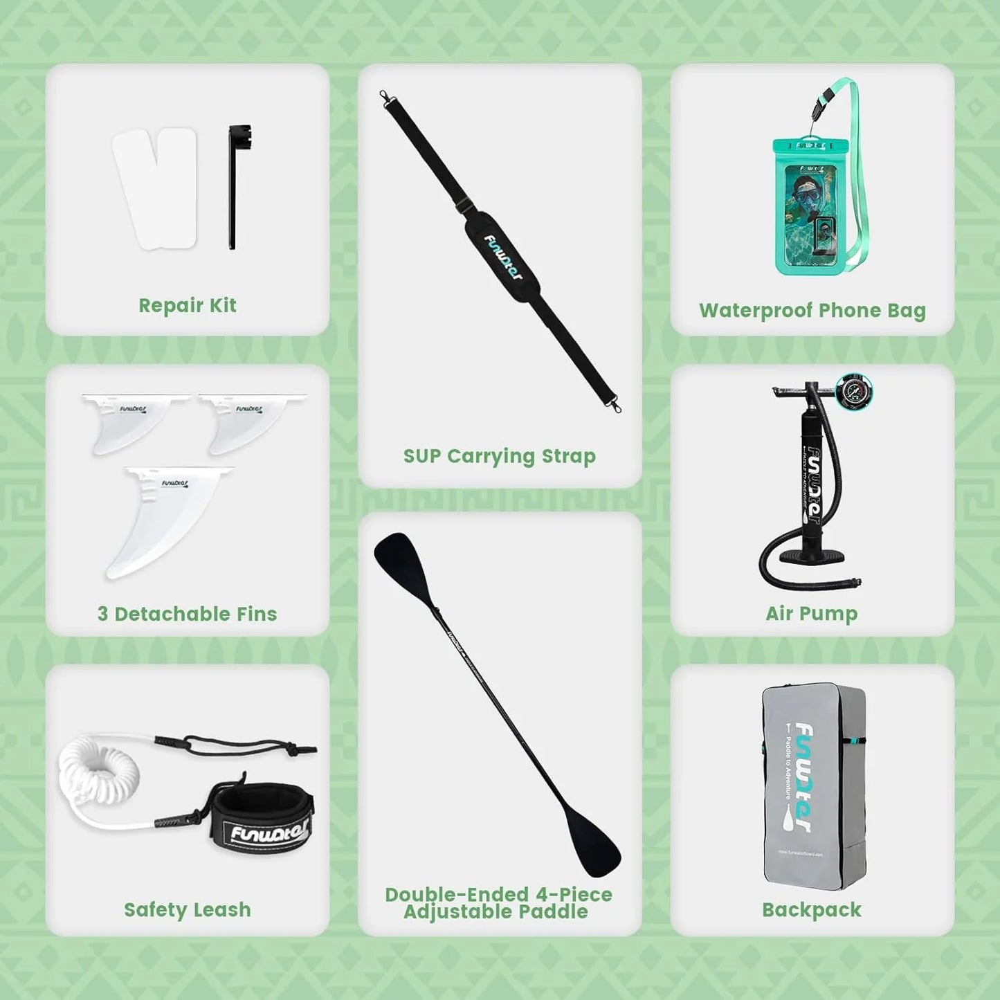 FunWater Inflatable Stand Up Paddle Board with Premium SUP Paddle Accessories, Non-Slip EVA Deck, 11'/10'6' Paddle