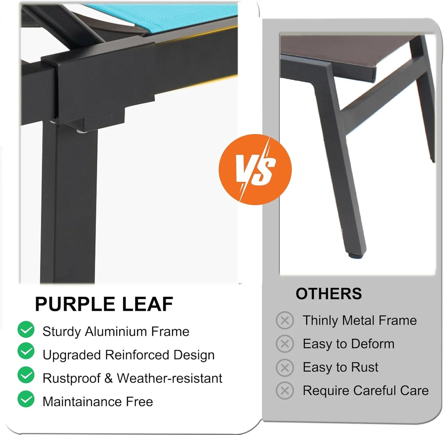 PURPLE LEAF Patio Tanning Lounge Chair Set with Face Down Hole Outdoor Aluminum Adjustable Reclining Chairs Wheels Pillows and Table for Poolside Beach Sunbathing Lounger, Beige