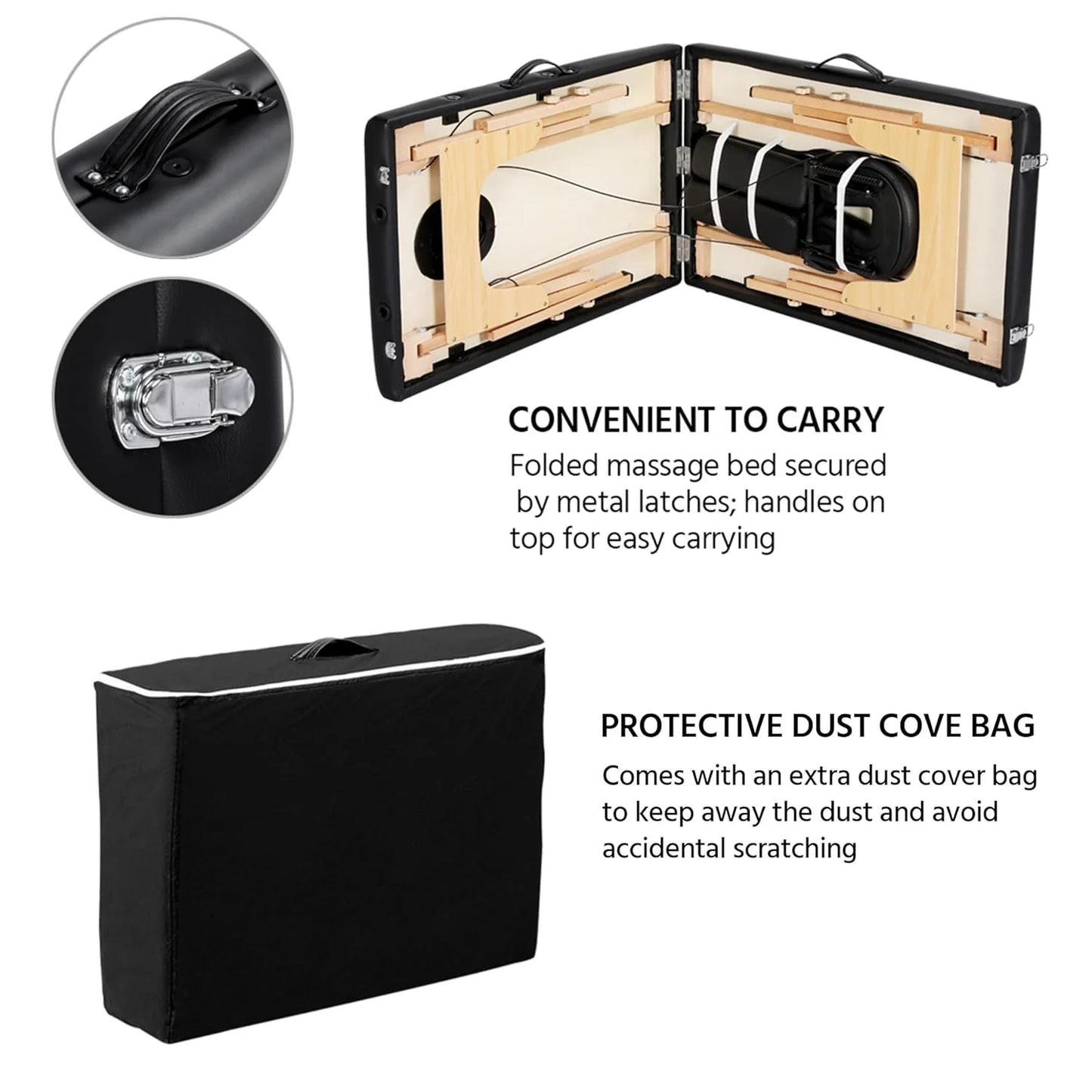 Yaheetech Massage Table Portable Lash Beds Spa Bed Massage Couch Foldable Spa Tables Adjustable 2 Fold with Non-Woven Bag 24 inch, Black