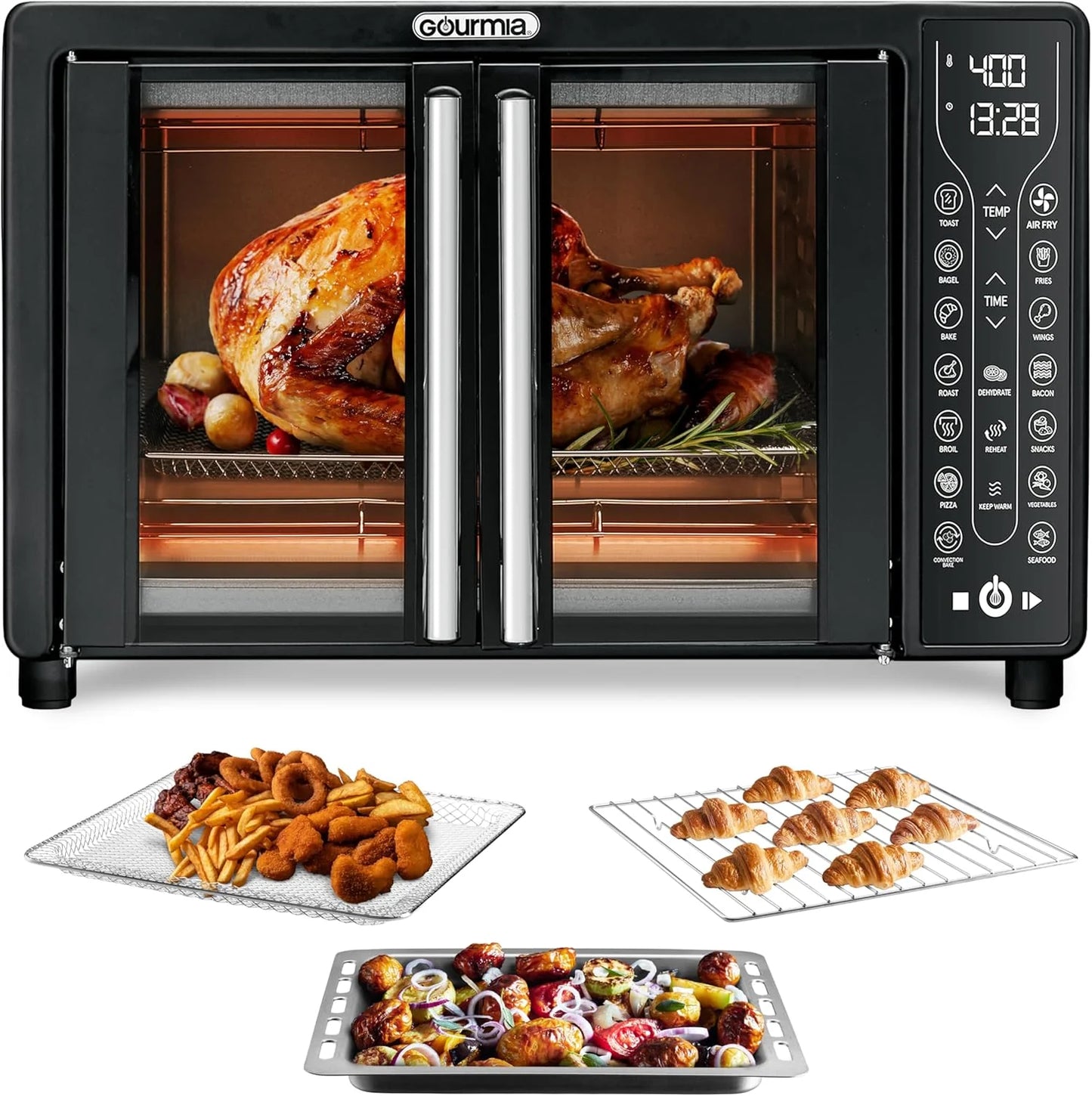 Gourmia Oven Air Fryer Combo with 17 Cooking Presets, 24L Capacity, Convection Rack, Baking Tray, Recipe Book GTF7460