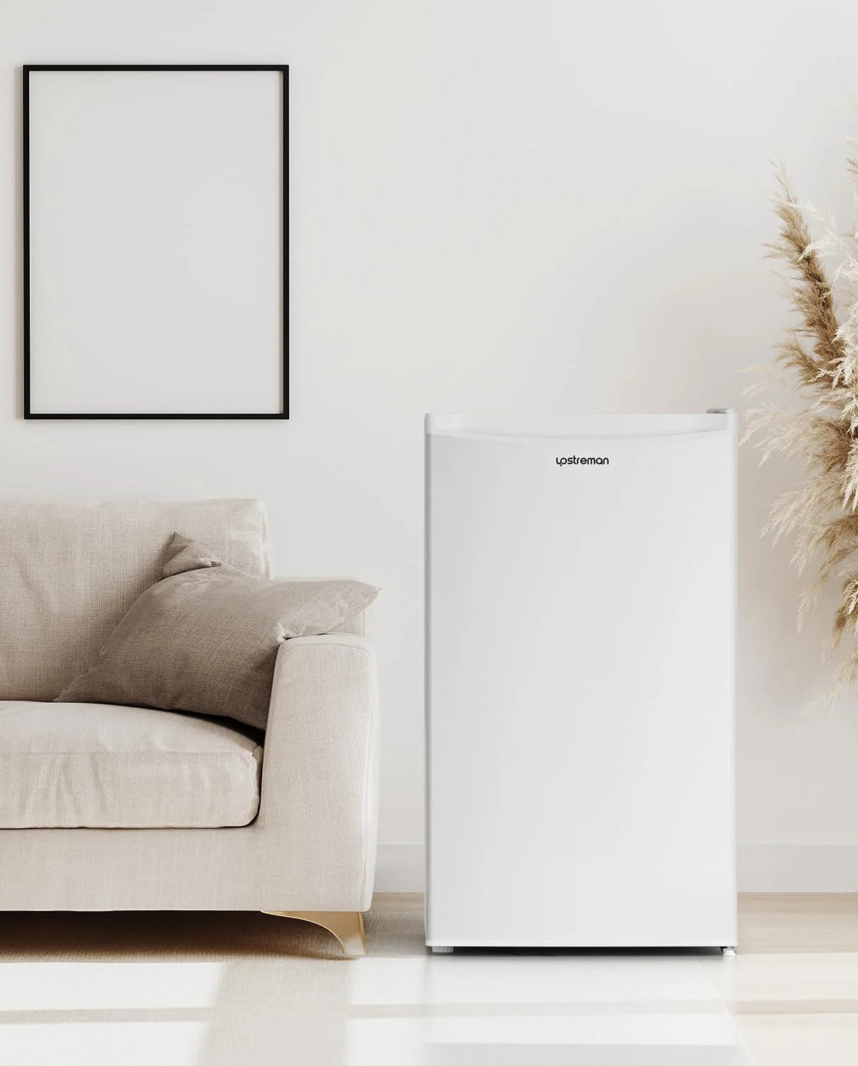 Upstreman 3.2 Cu.Ft Mini Fridge with Freezer, Single Door Mini Fridge, Dorm Fridge, Adjustable Thermostat, Mini Refrigerator for Bedroom, Office, Dorm, Black-BR321