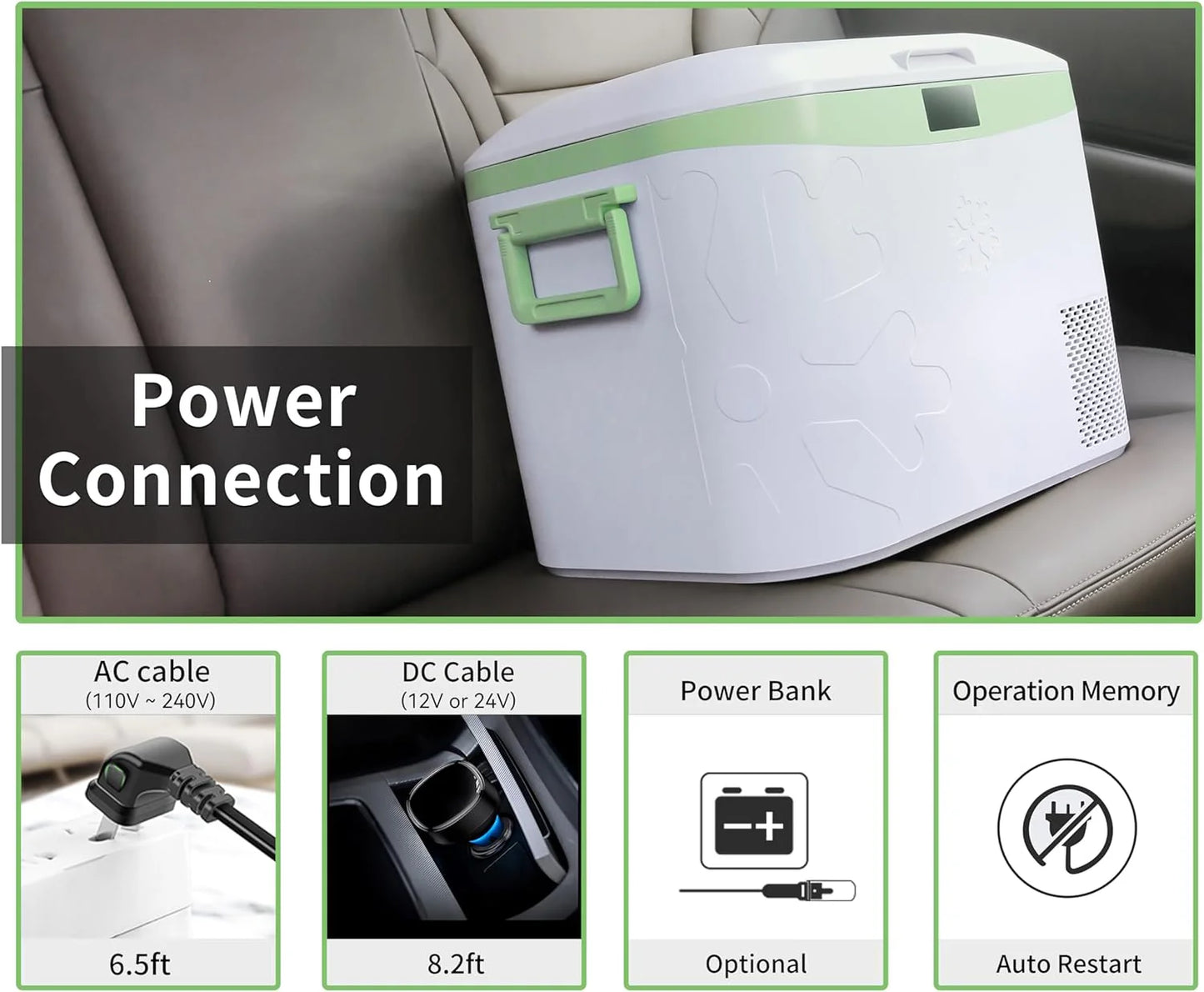 Car Fridge Portable 12 Volt Refrigerator 23 Quart (22 Liter) Freezer Compressor Cooler 12V/24V DC 110～240 V AC for Outdoor, Camping, Travel, Home Use -18℃~+15℃ (Green)