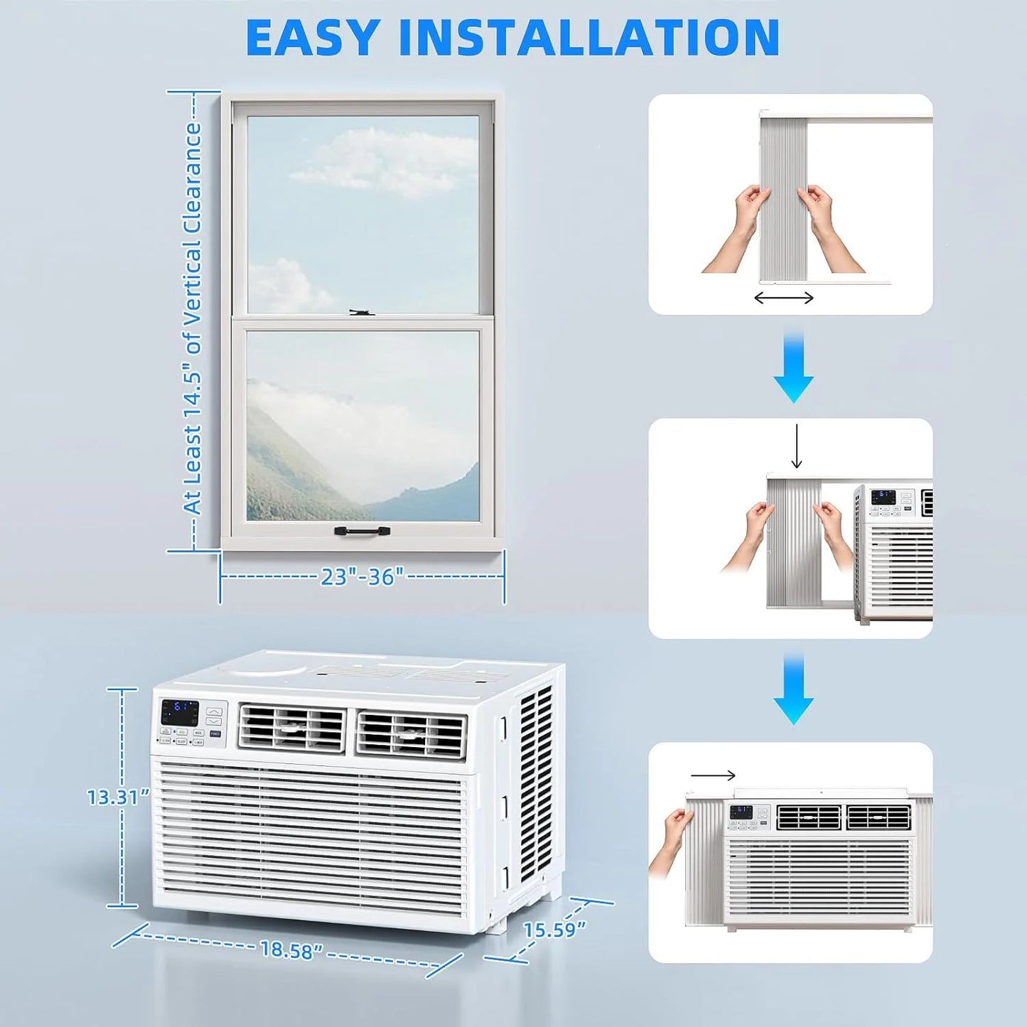 Antarctic Star 12,000 BTU U-Shaped Window Air Conditioner Unit Cools up to 550 Sq.Ft. with 6 Modes 24H Timer, Ultra Quiet Window AC Units