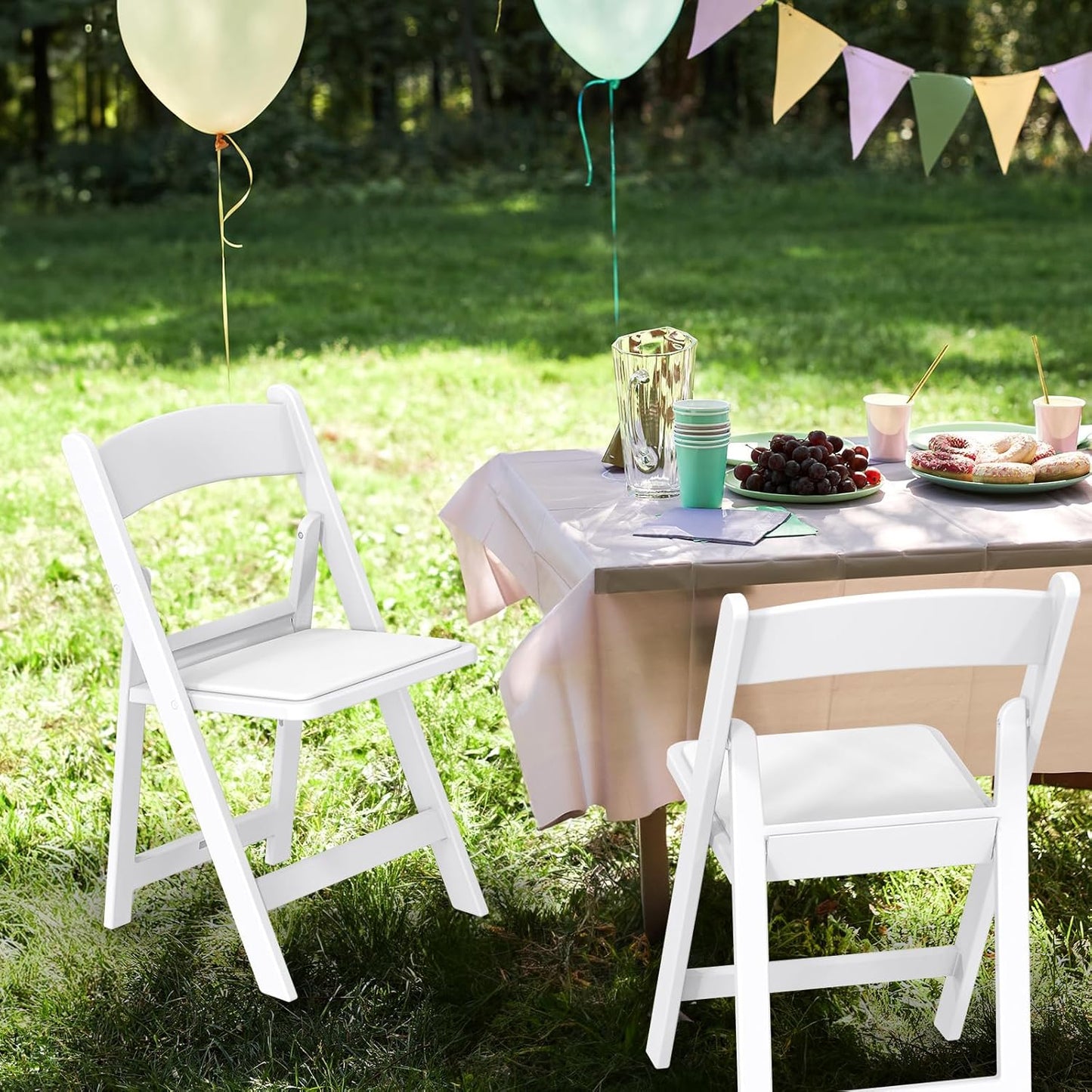 VINGLI Resin Folding Chair with Cushion Foldable Plastic Chair with Comfortable Cushioned Seat