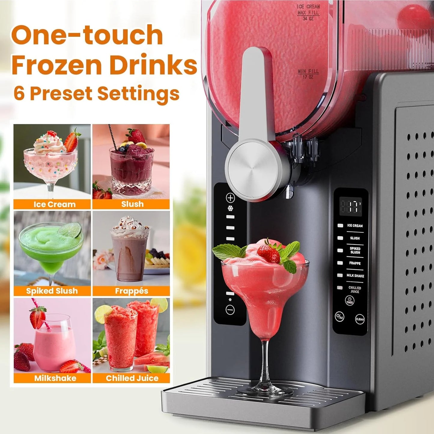 Slushie Machine - Professional Frozen Drink Maker No Ice Needed- Slushy Machine for Home with LED Display - One-Touch Reservation & 6 Pre-set Programs for Frozen Margaritas, Frappés & Ice Cream
