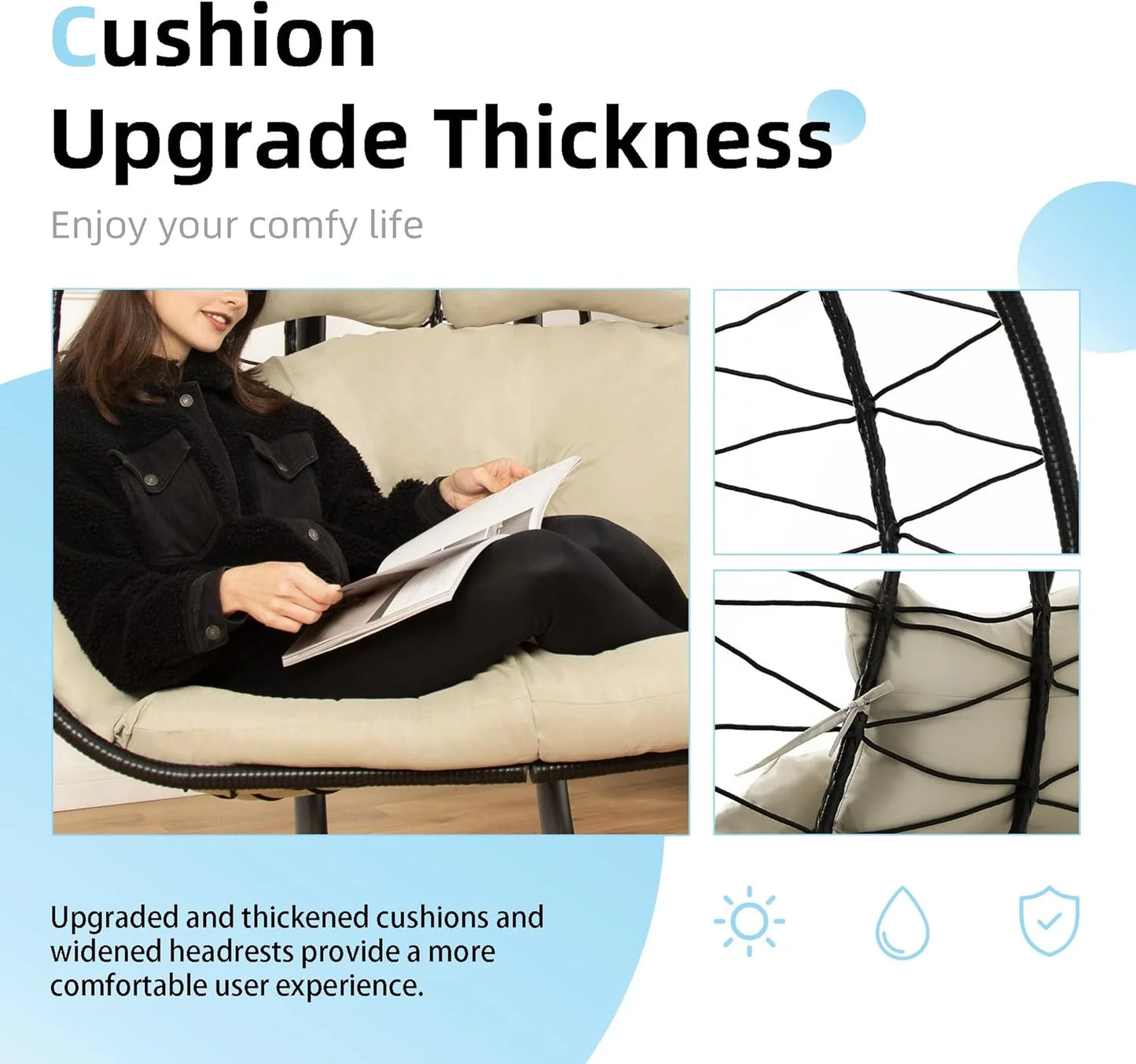 Double Egg Chair wth Stand Hammock Swing Chair Foldable Hanging Loveseat, UV Resistant Removable Cushions, 700LBS Capacity for Bedroom