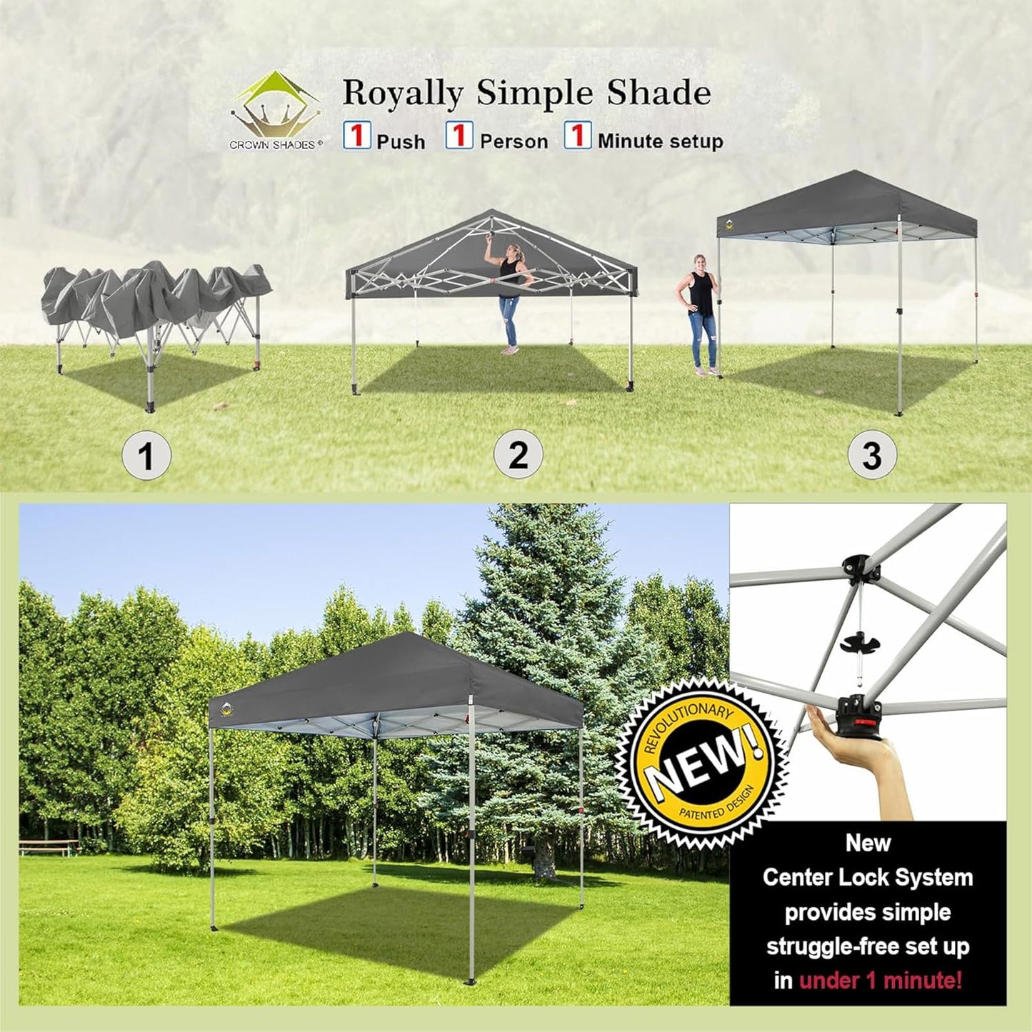 10x10 Pop-Up Awning - One-Click Installation Beach Tent - Outdoor Sunshade Silver Coated Top, 3 Heights and 4 Sand Pockets
