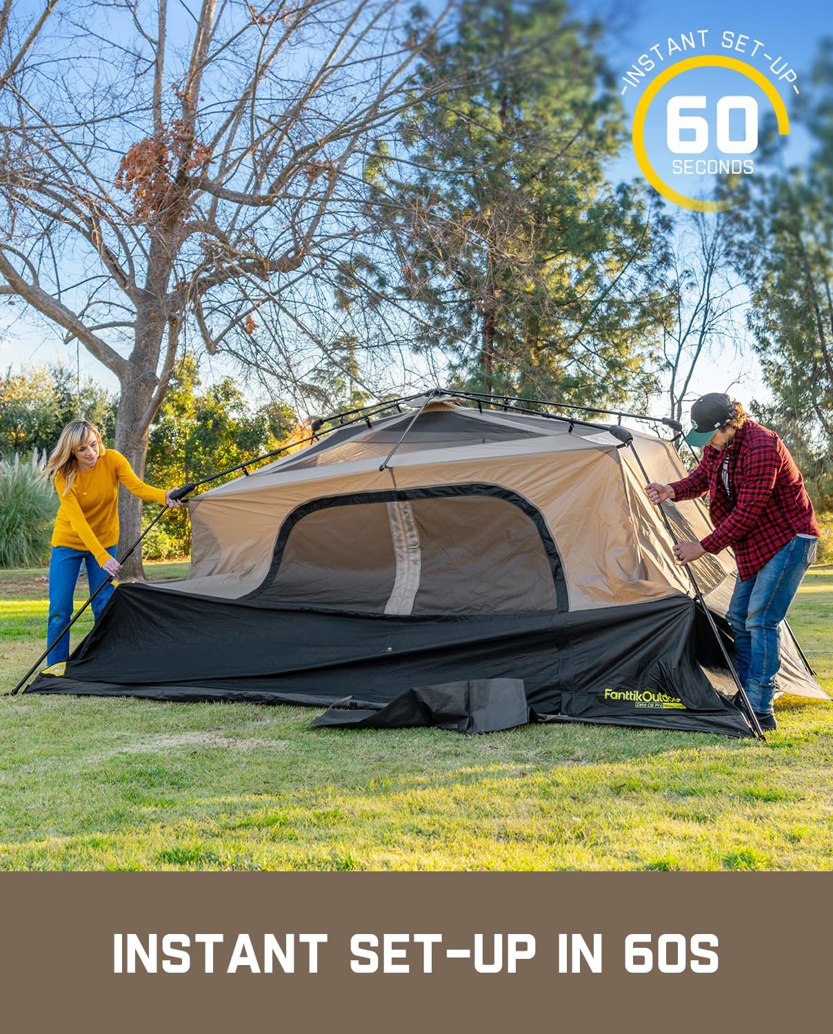 Portable camping tent for 4/6/8/10 people with instant cabin and rainproof and windproof