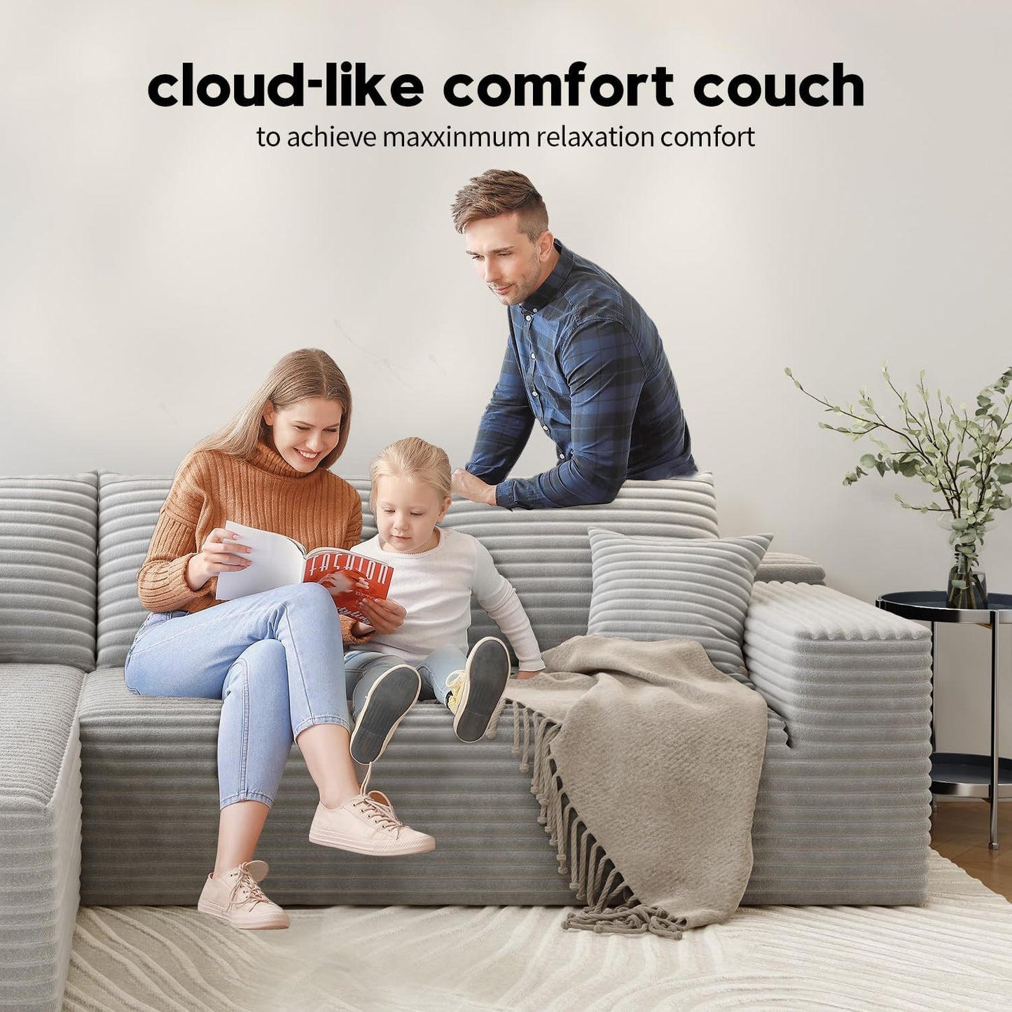 107.5 inch Cloud Modular Sectional Sofa with L-Shaped Chaise Lounge, Modern Minimalist Upholstered Sofa Deep Seating Corner Sofa
