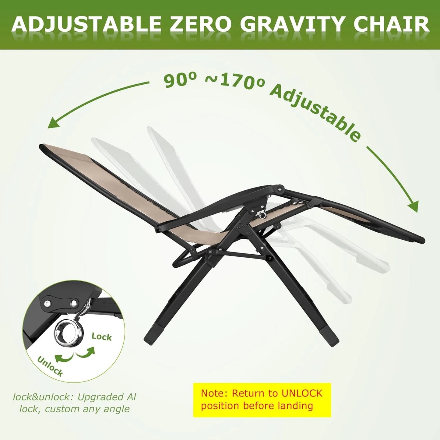 Indoor and outdoor patio chair folding lounge chair zero gravity chair with removable cushion camping lounge chair