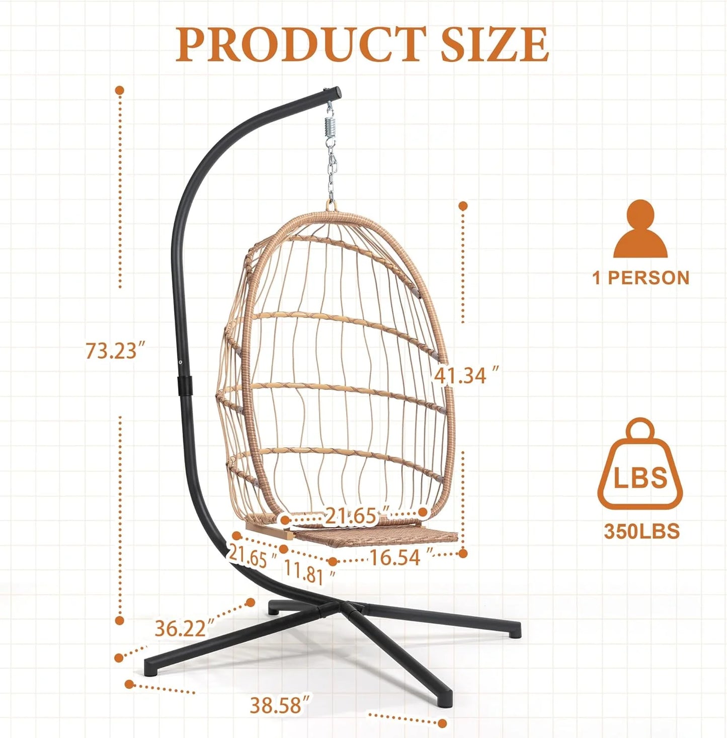 Yechen Indoor Outdoor Egg Hanging Chair with Stand, Patio Wicker Swing Egg Chair Indoor Swinging Chair Outdoor Hammock Egg Chair 350lbs Capacity for Patio Bedroom Balcony, Charcoal Grey (EG-001)
